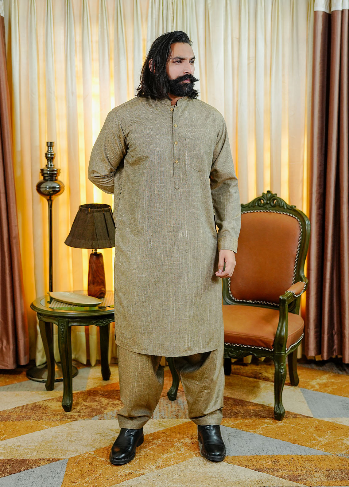 cotton viscose Shalwar Kameez in Wheat