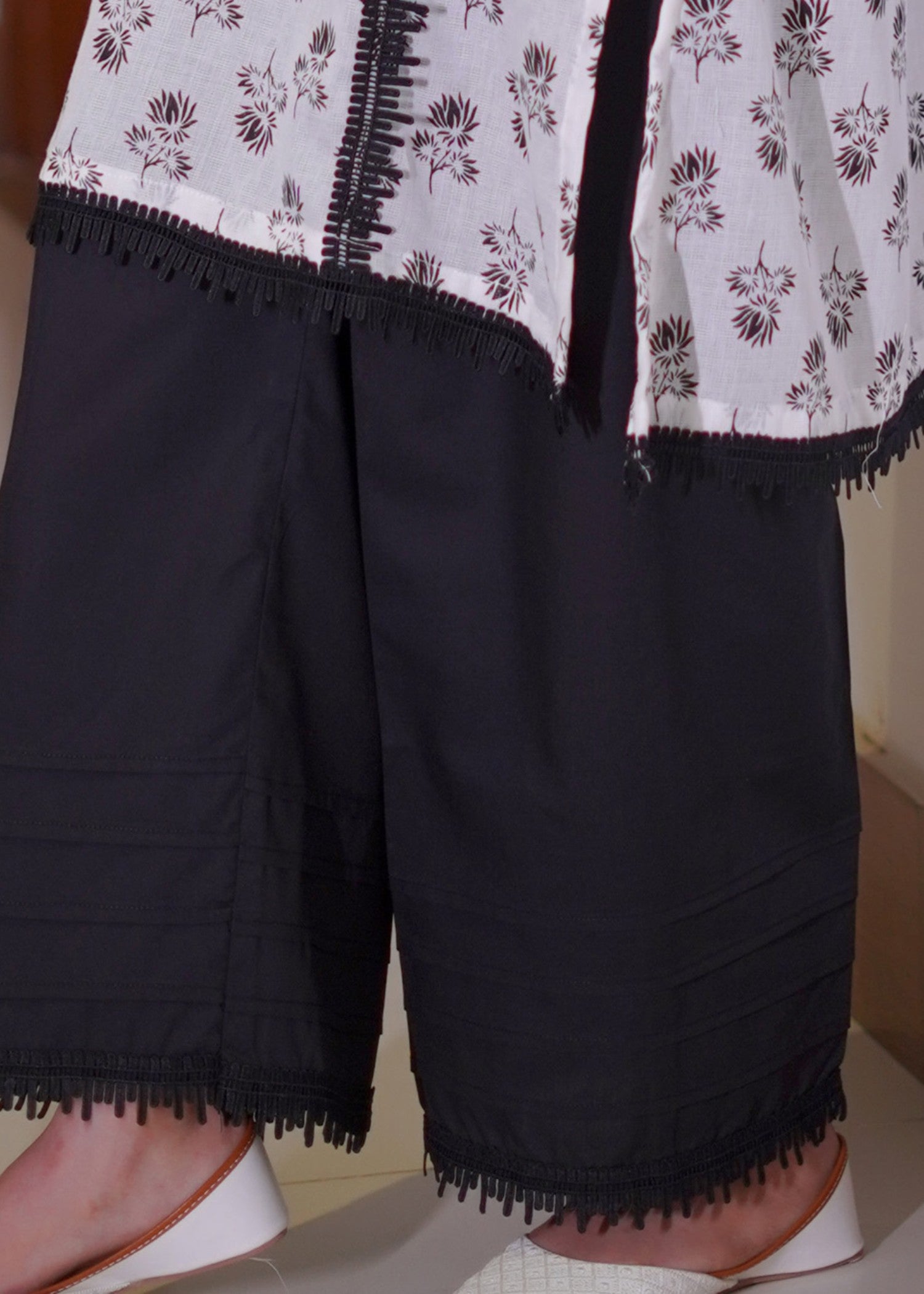 cotton dobby Kurta Set in Black, white