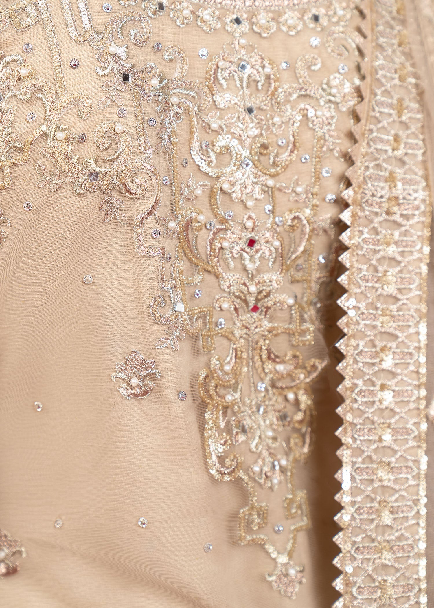 polyester net Kurta Set in Beige