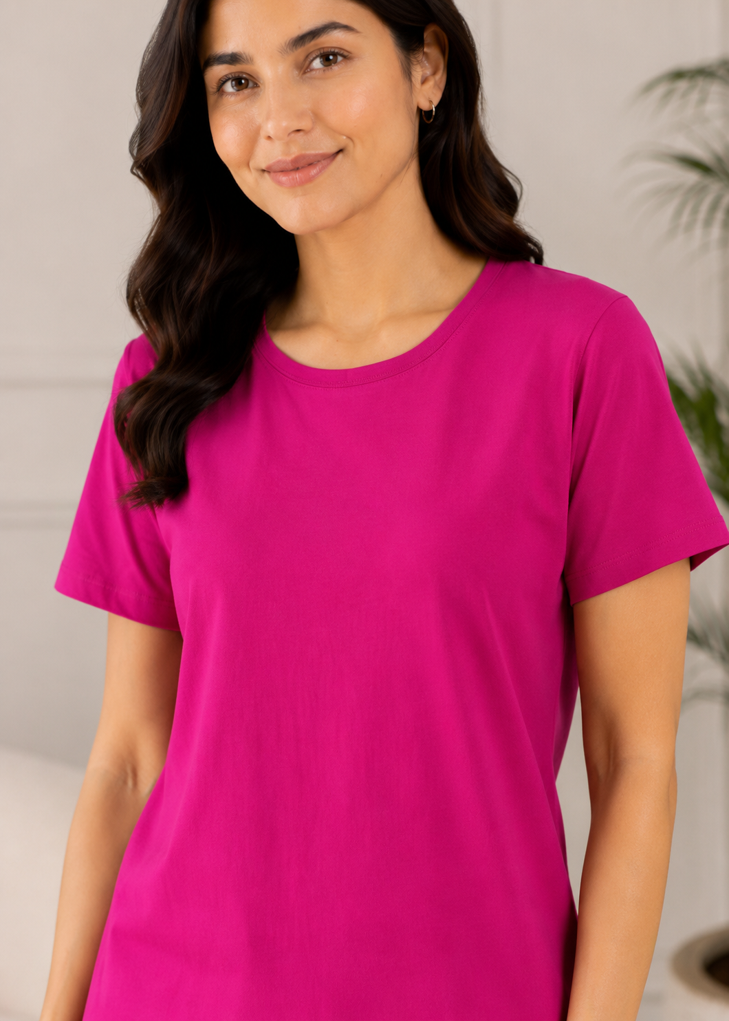 single jersey knit T Shirt in Hot pink