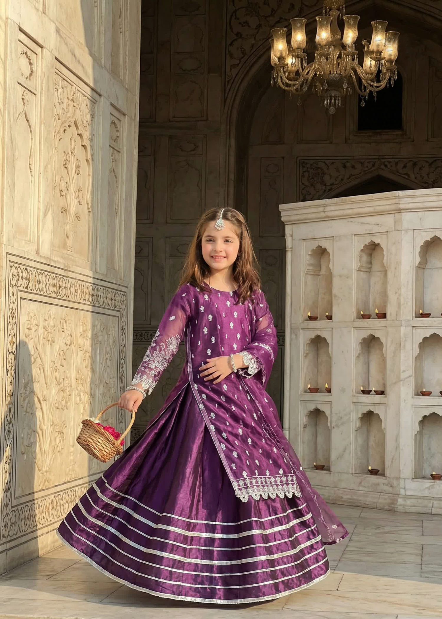 organza Lehenga in Purple