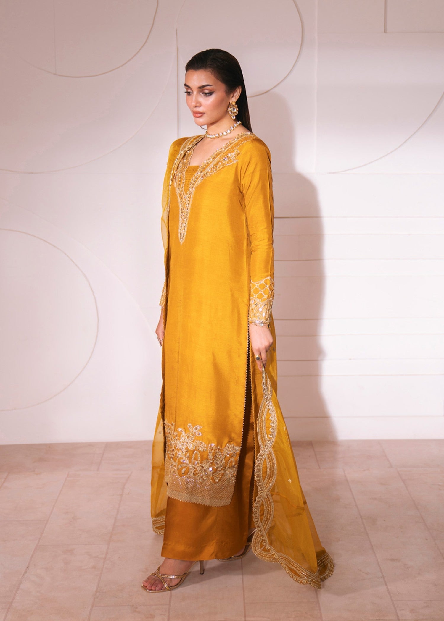 korean raw silk Kurta Set in Mustard