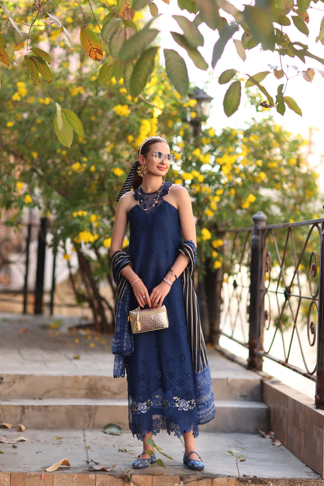 Noor Eid Luxe Printskhaas Lawn – D7 - B -Sapphire Blue