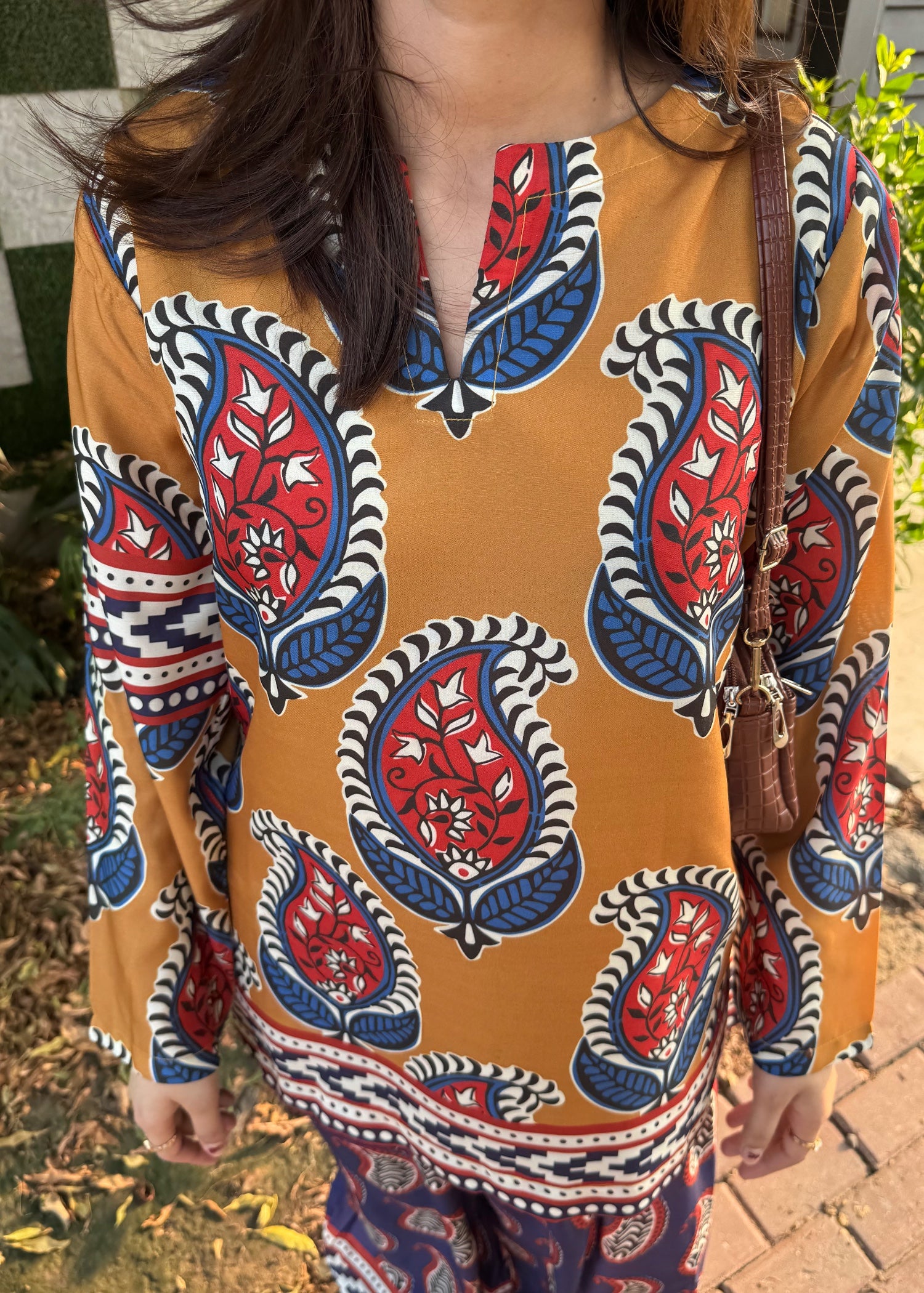 poly lawn Kurta Set in Navy blue, honey