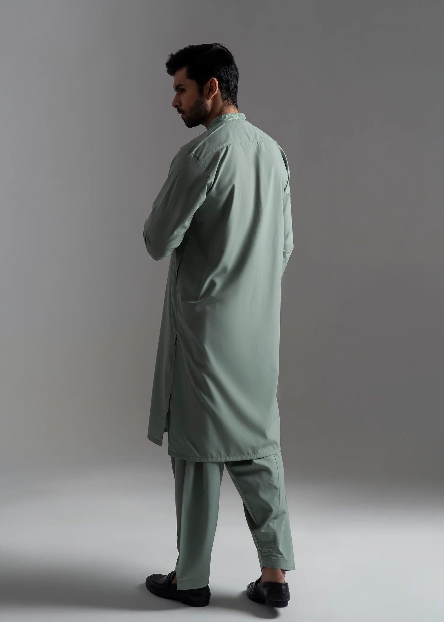 wash & wear Shalwar Kameez in Moss green by Black Pearl