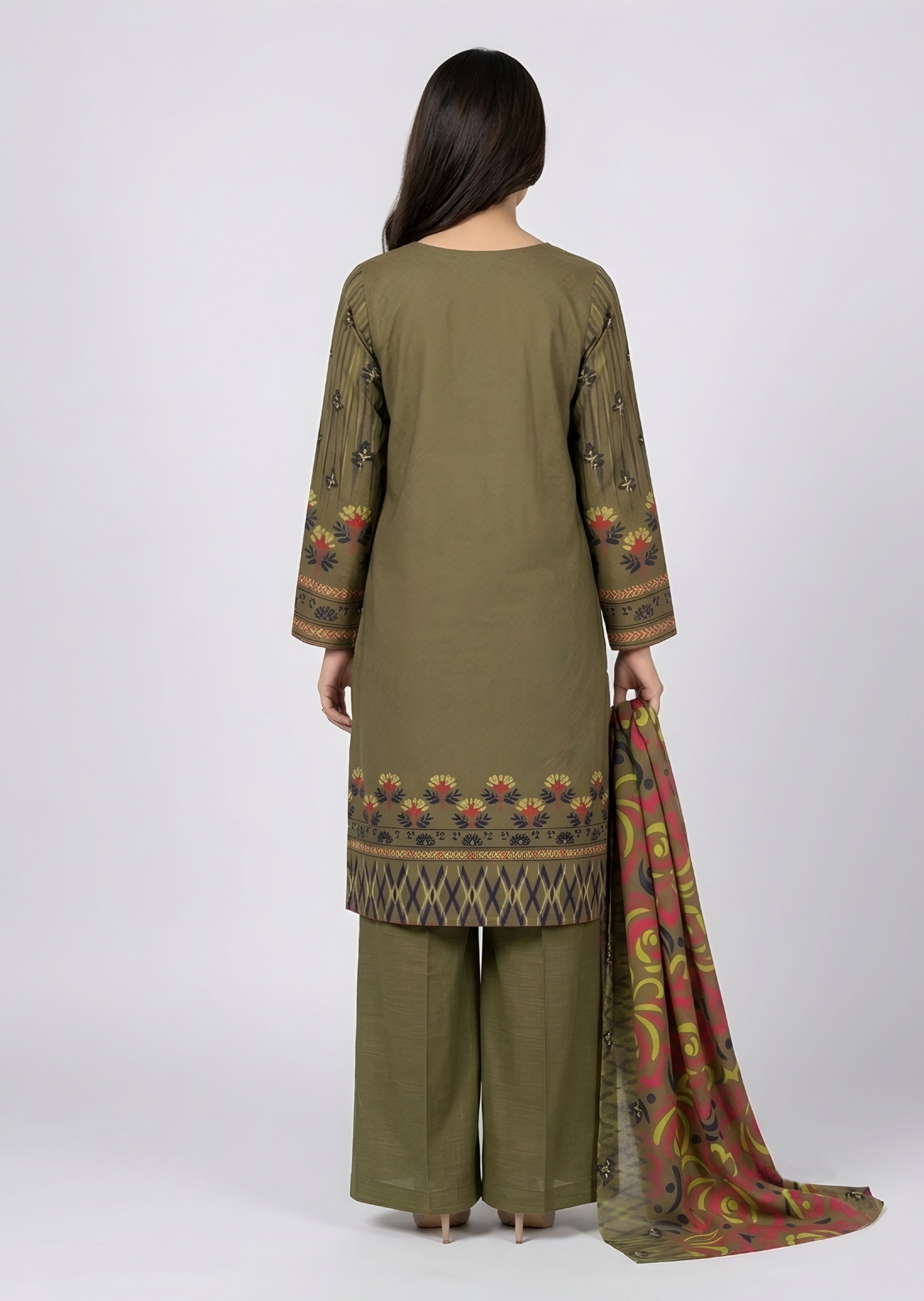 khaddar Unstitched in Army green