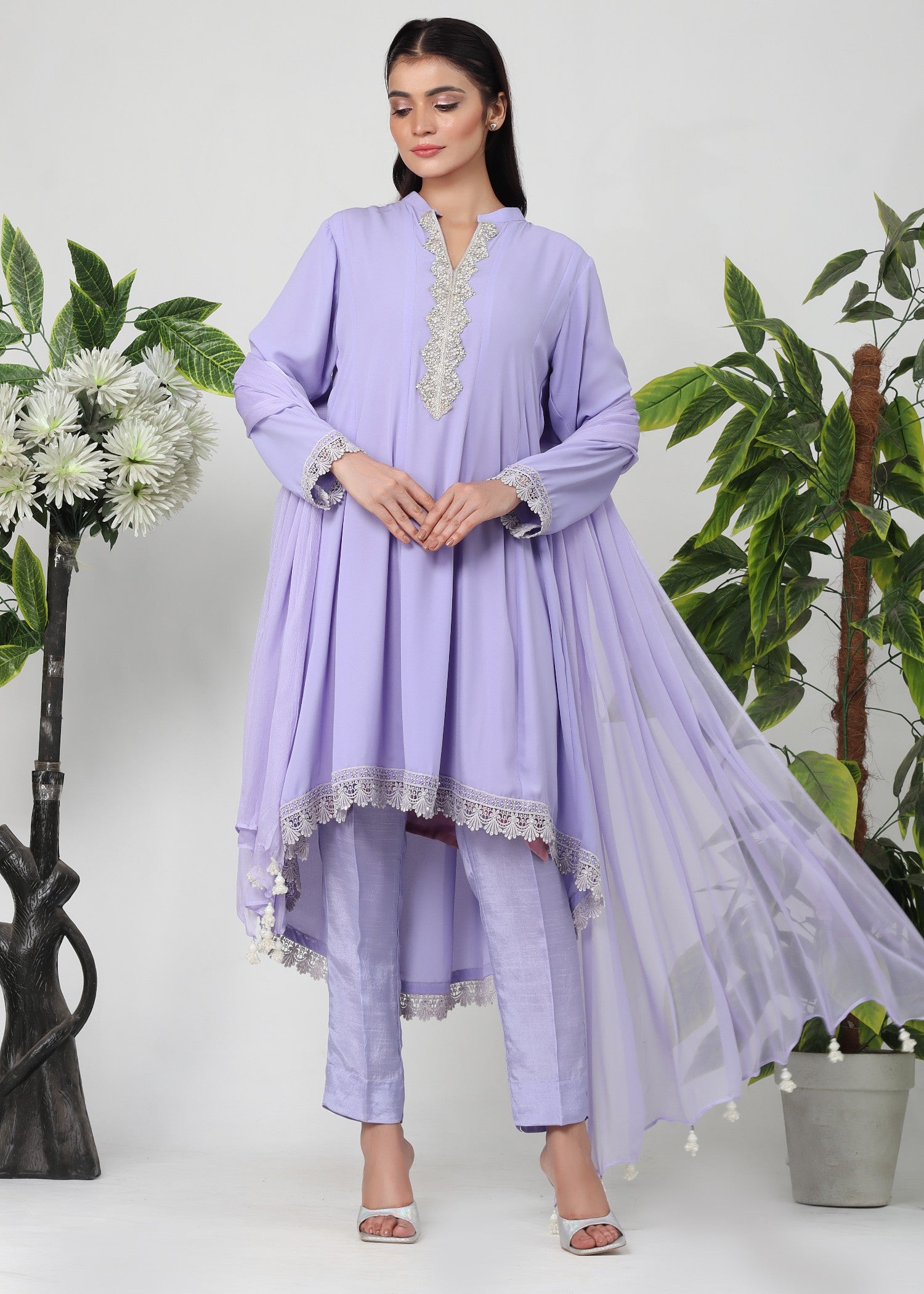georgette chiffon Short Frock in Lavender