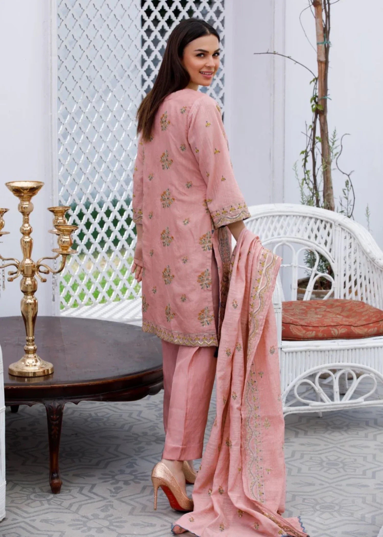 polyester net Unstitched in Pink