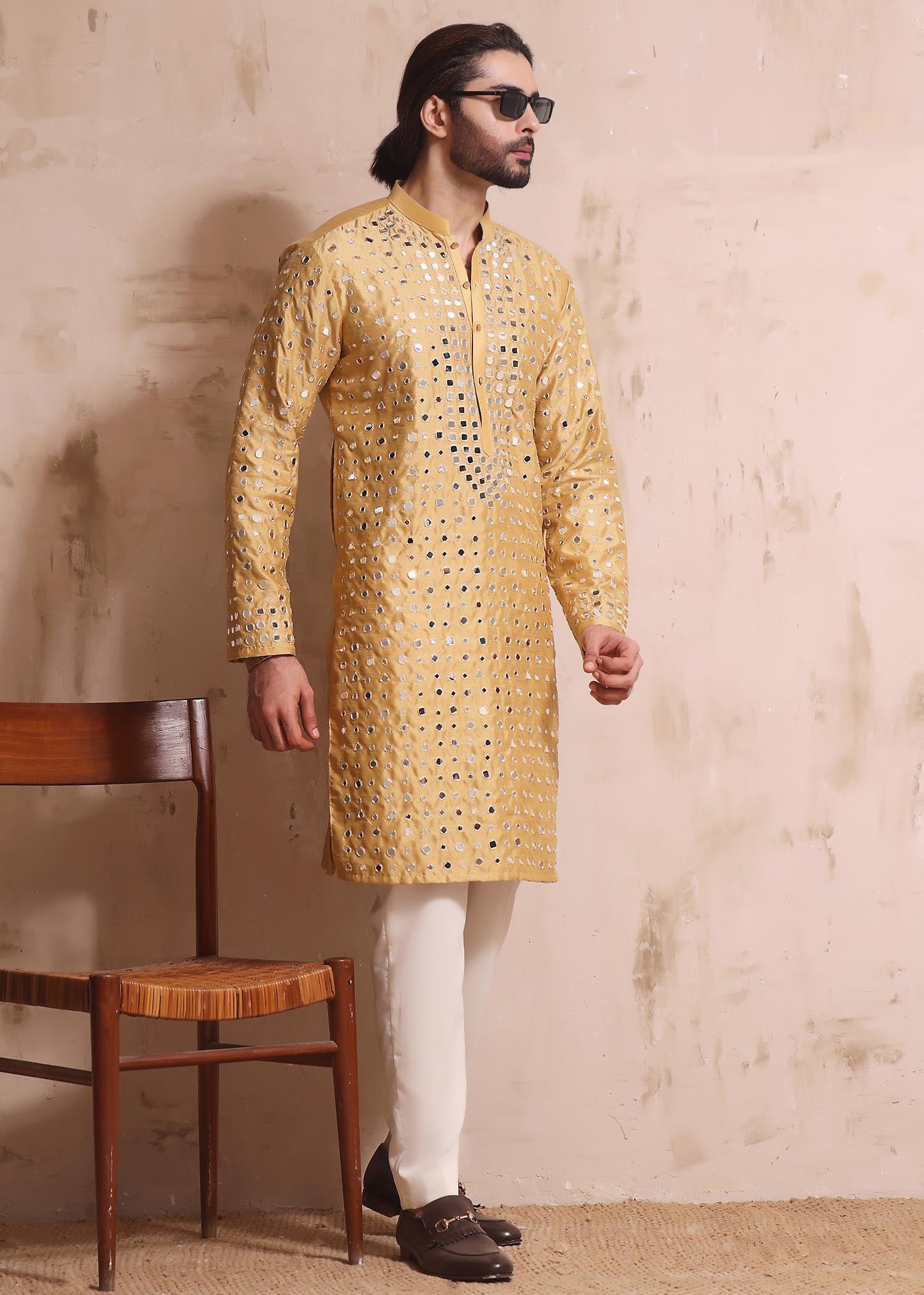 raw silk Kurta in Gold