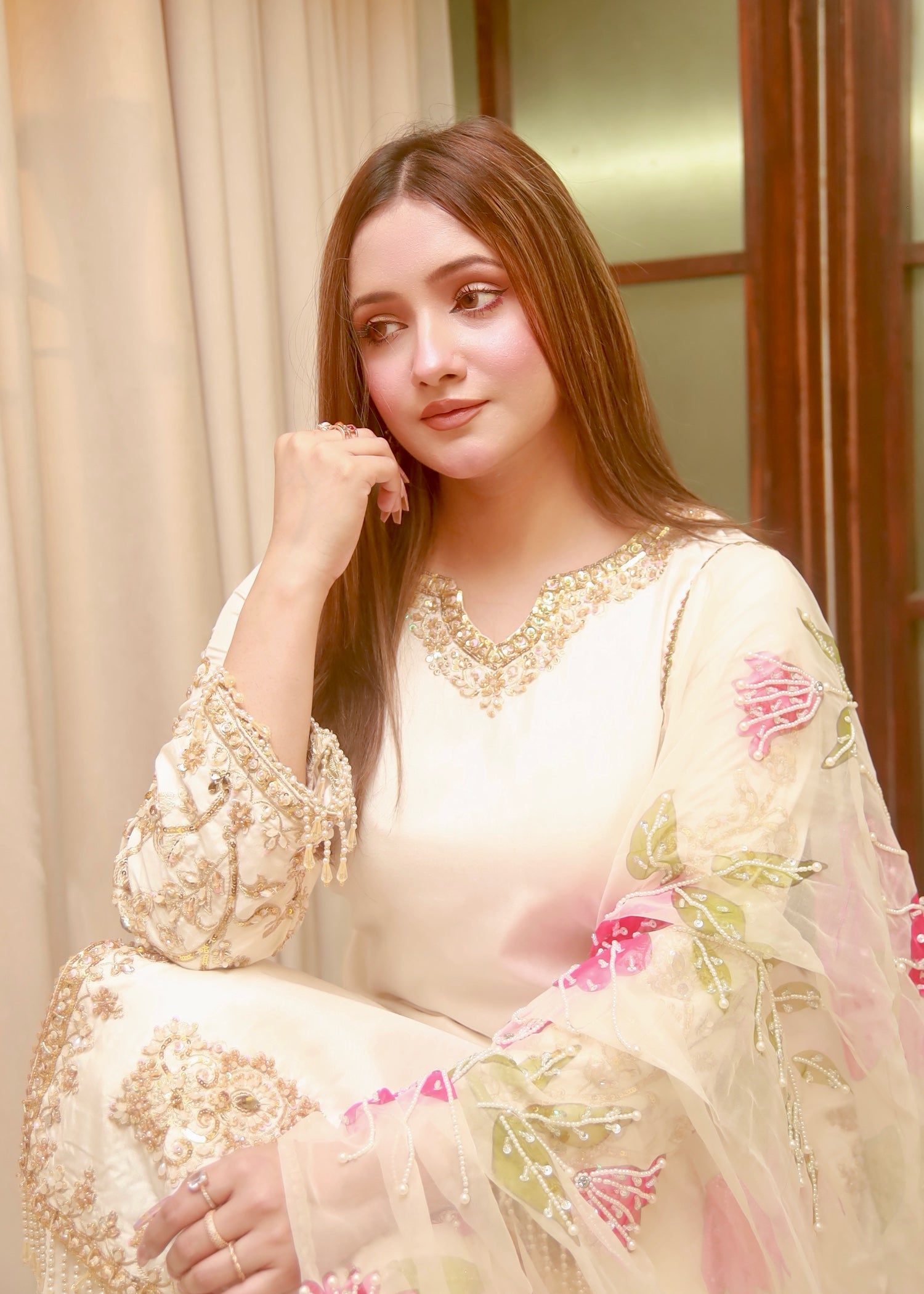 raw silk Sharara in White