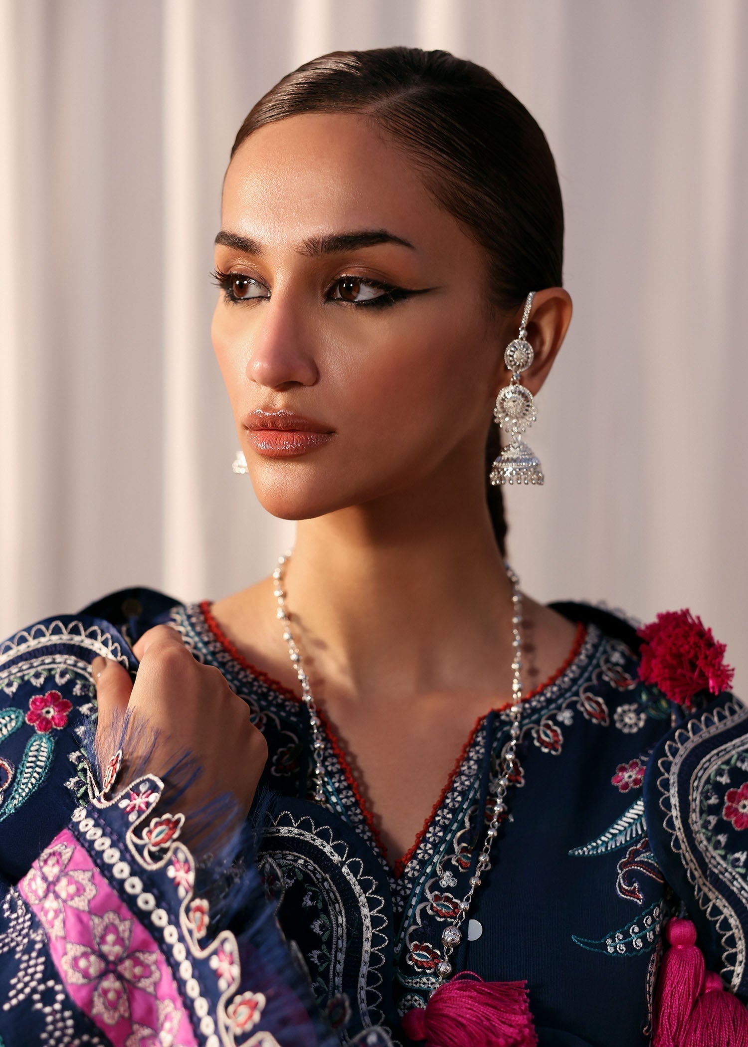 khaddar Unstitched in Navy blue