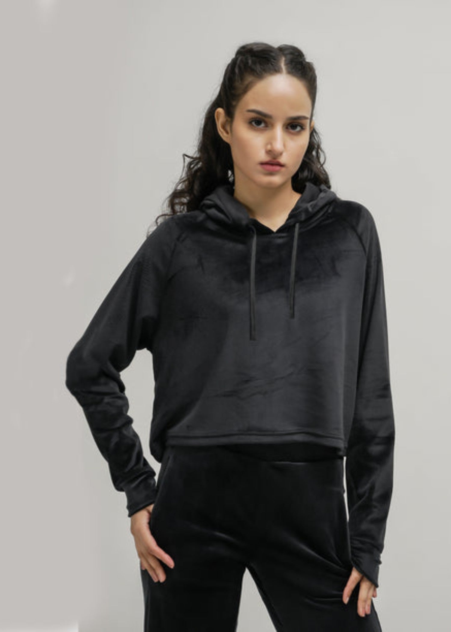 polyester-spandex Hoodie in Black