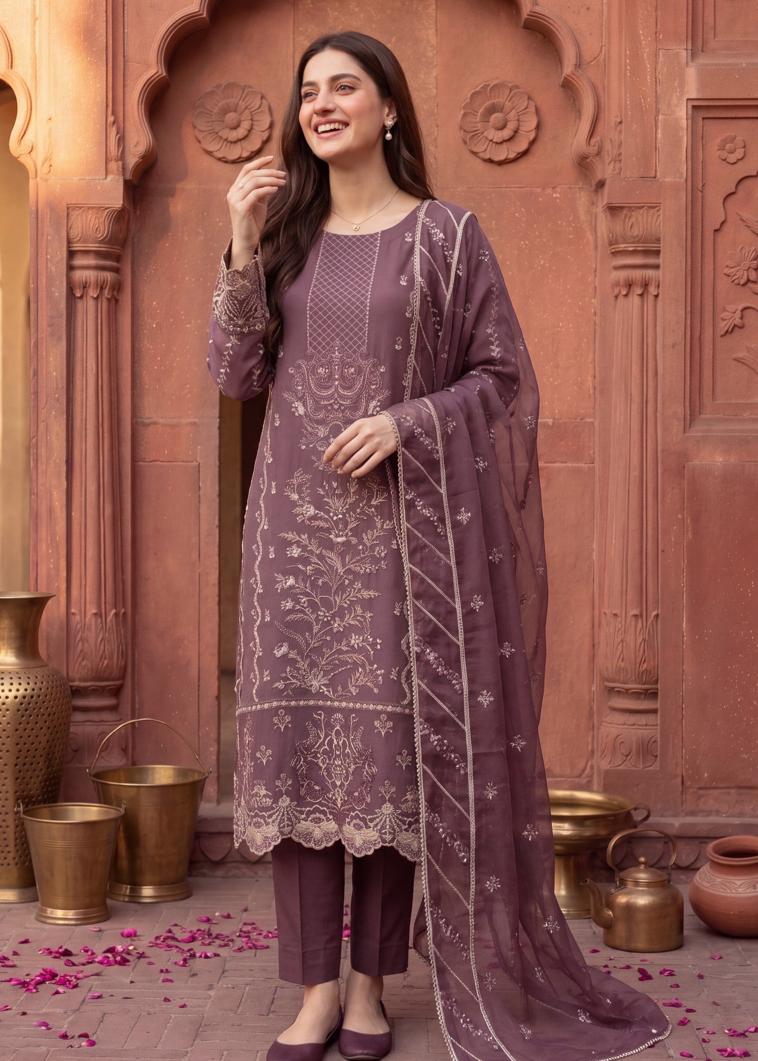 pk crinkle chiffon Kurta Set in Royal amethyst