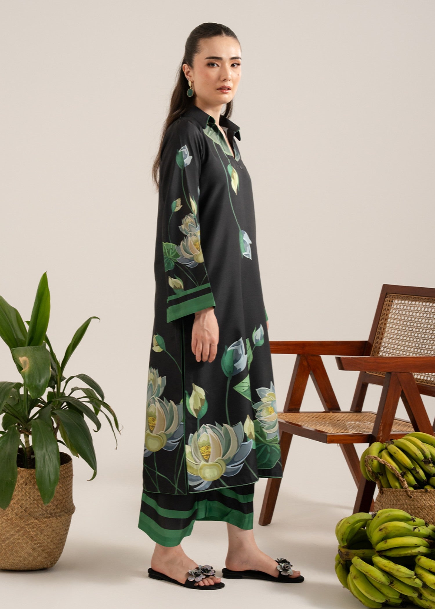 poly lawn Kurta Set in Green
