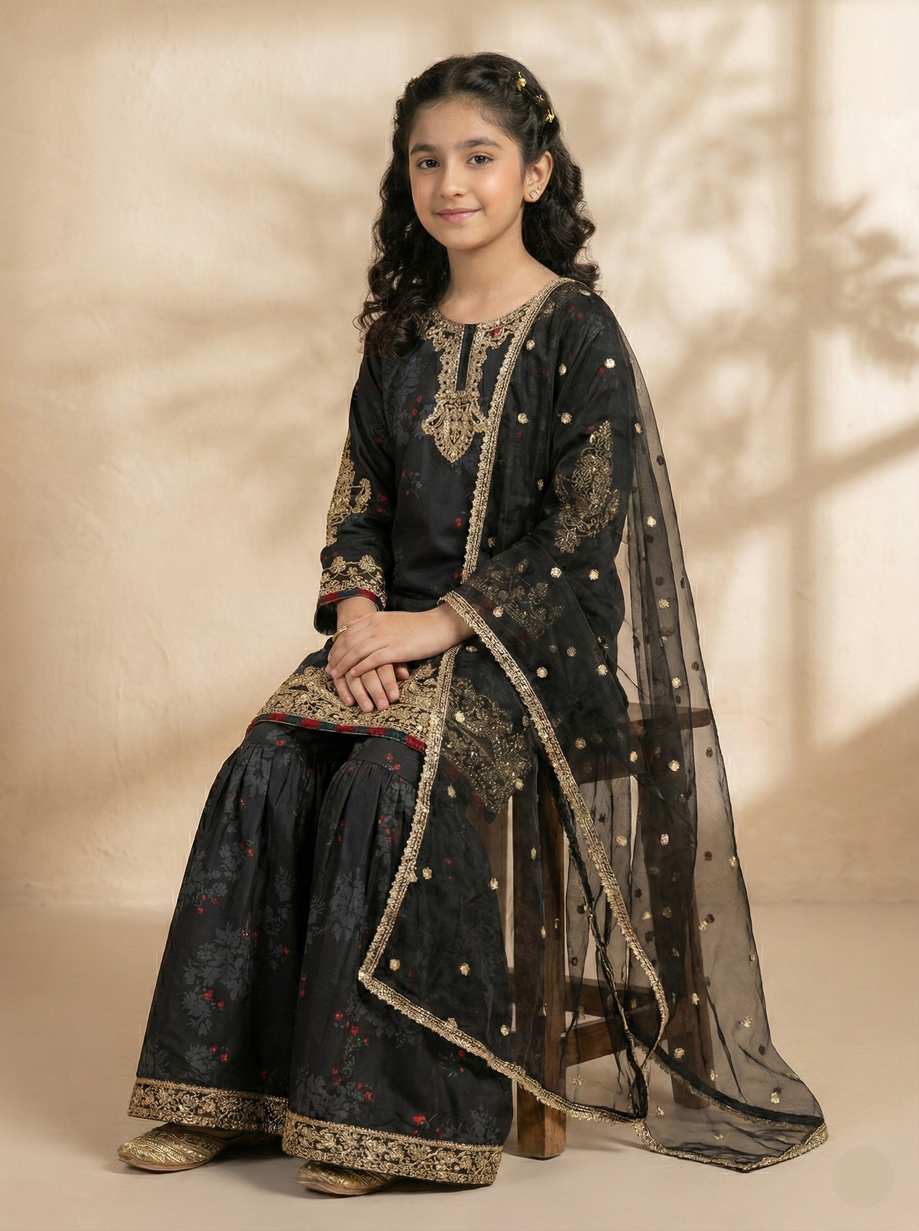 lawn Gharara in Black