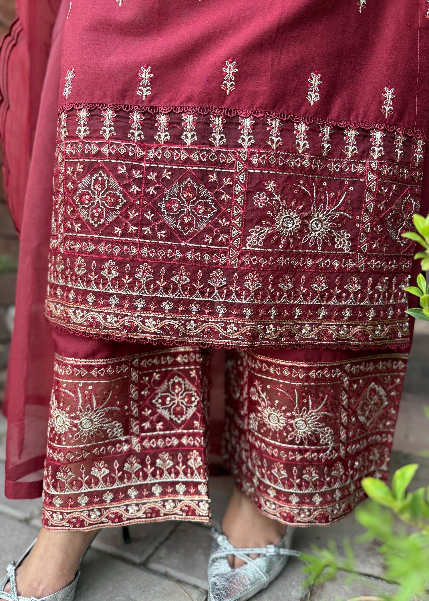 lawn Kurta Set in Carmine