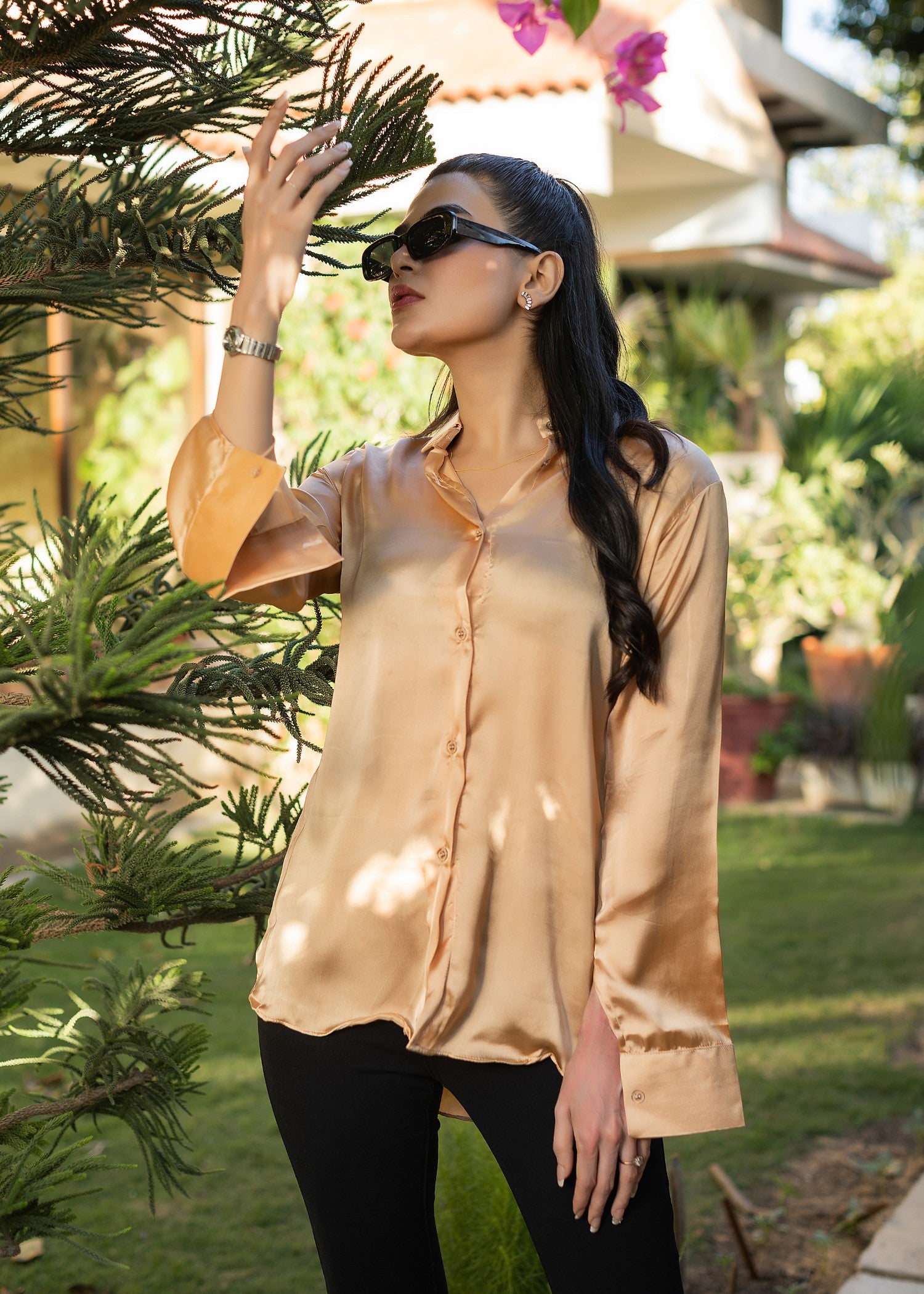 cotton silk Formal Shirt in Gold
