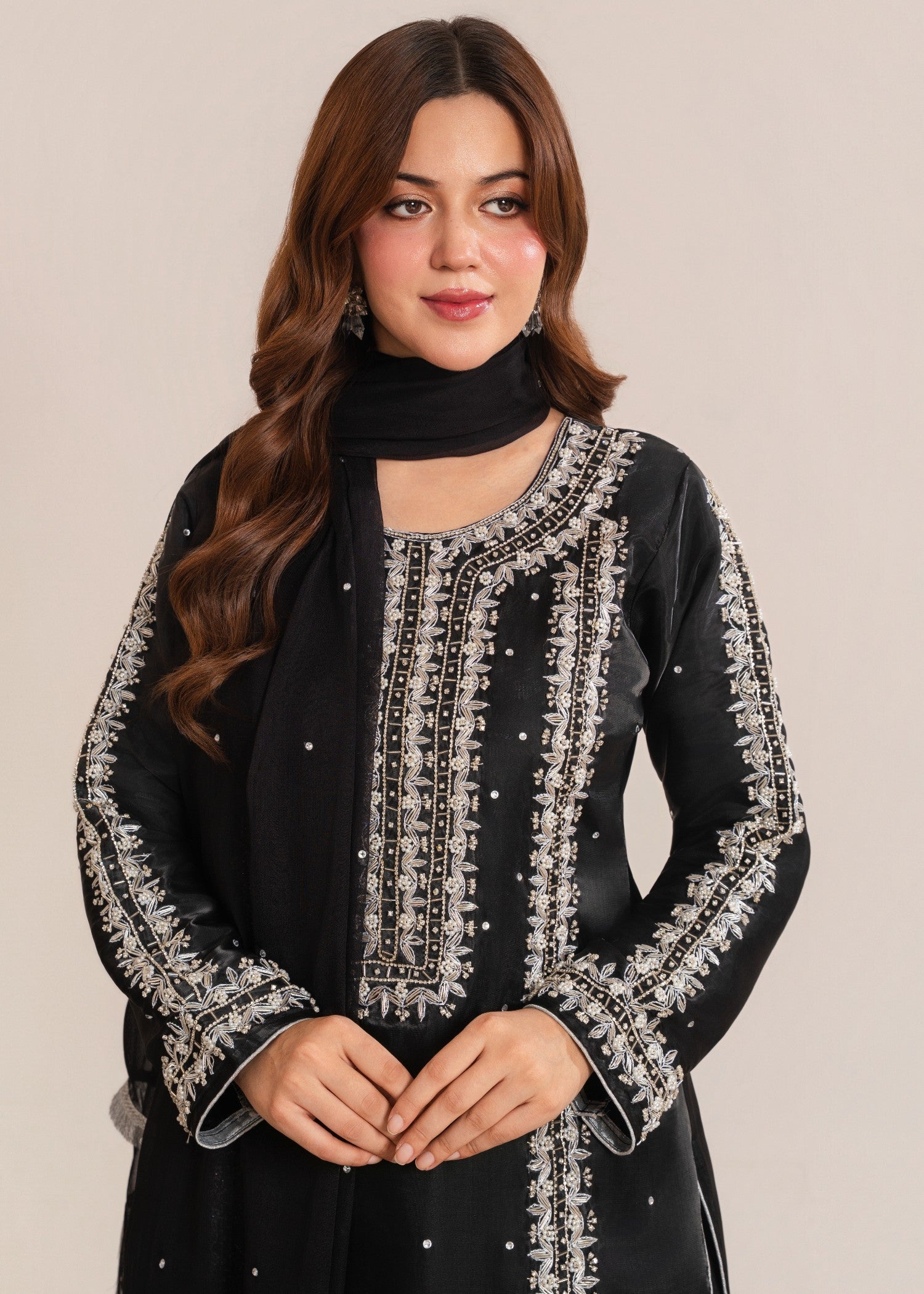 satin silk Kurta Set in Black