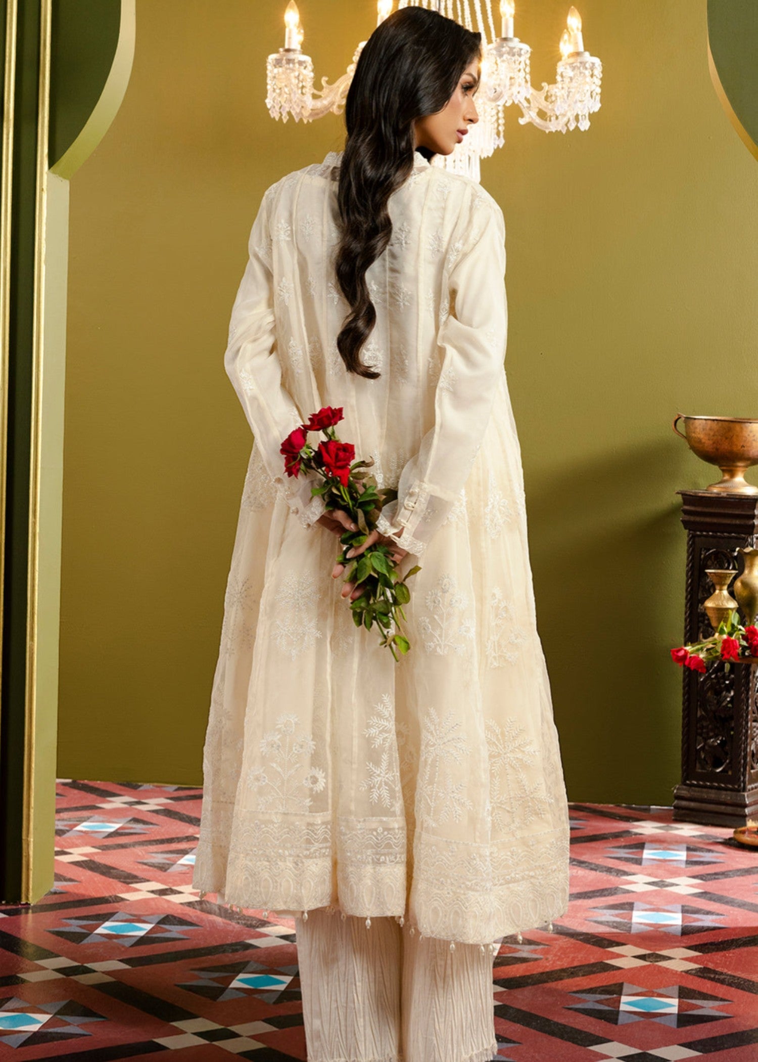 organza Pishwas in Off-white
