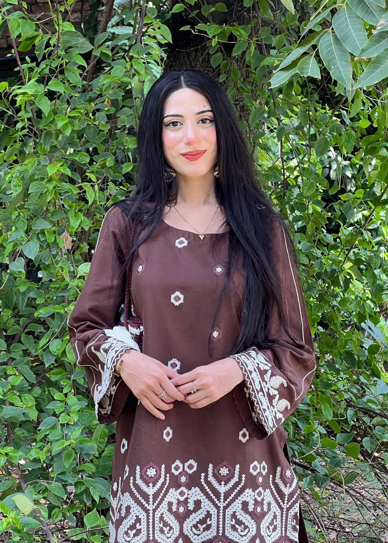 cotton Kurta Set in Mocha brown