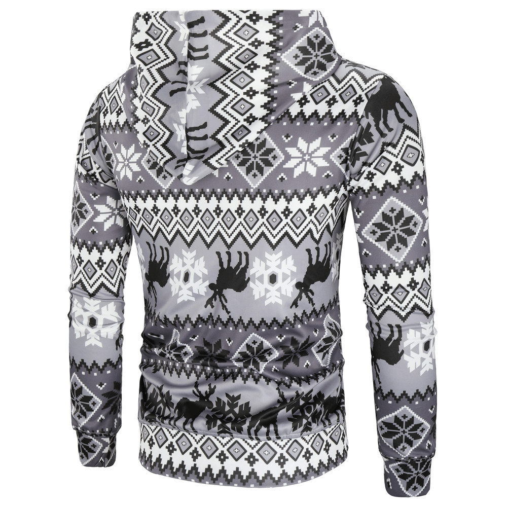 Christmas Elk Print Men'S Hooded Sweatshirt