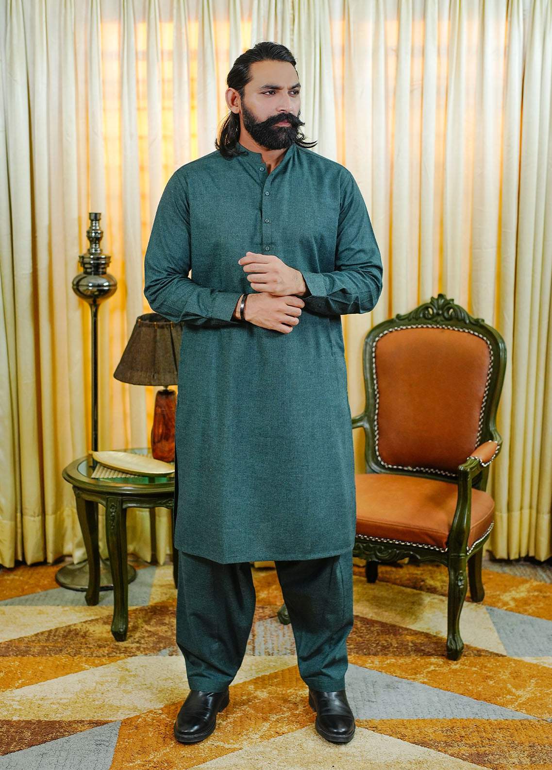 acrylic wool Shalwar Kameez in Sea green