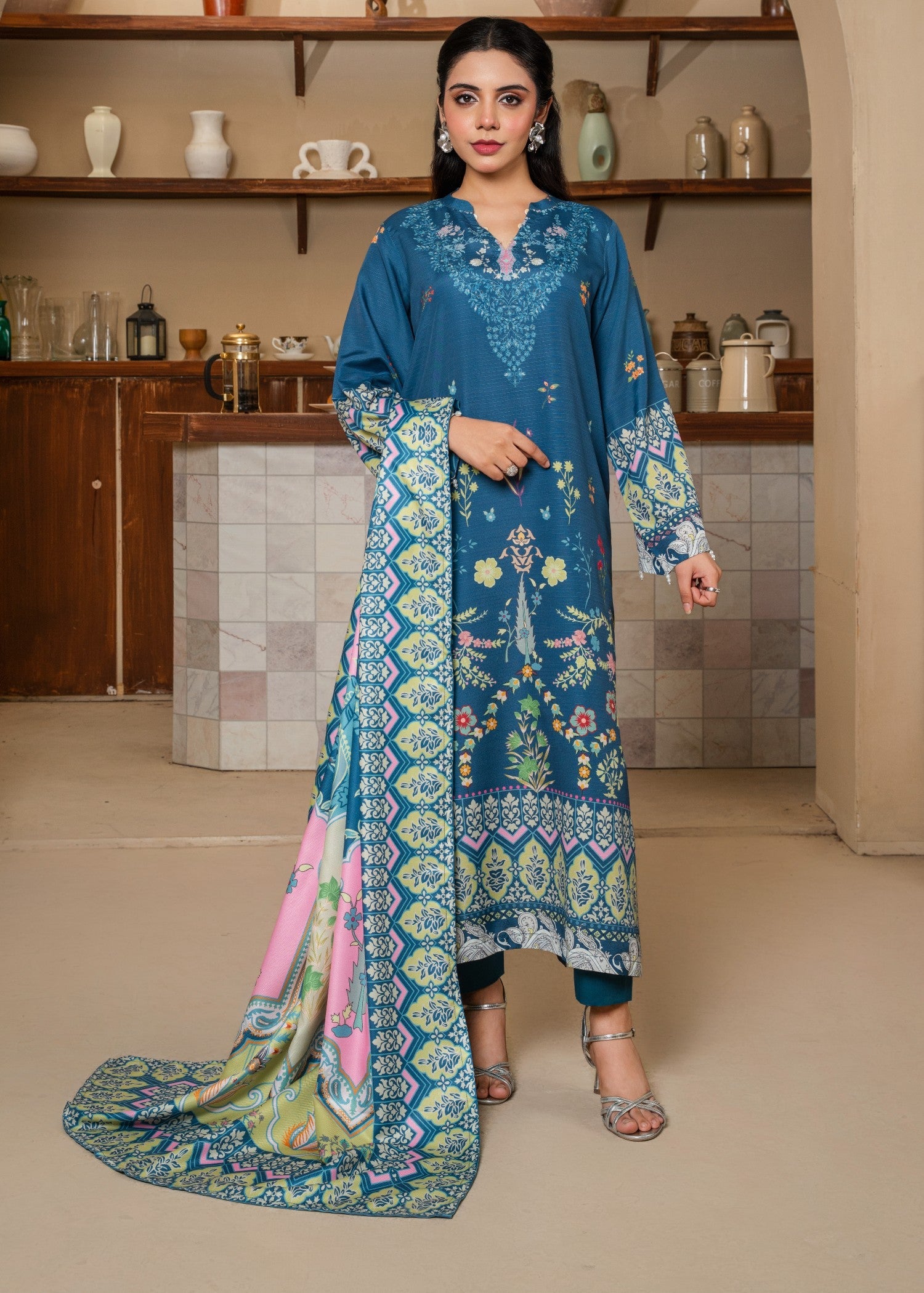 poly modal Kurta Set in Teal
