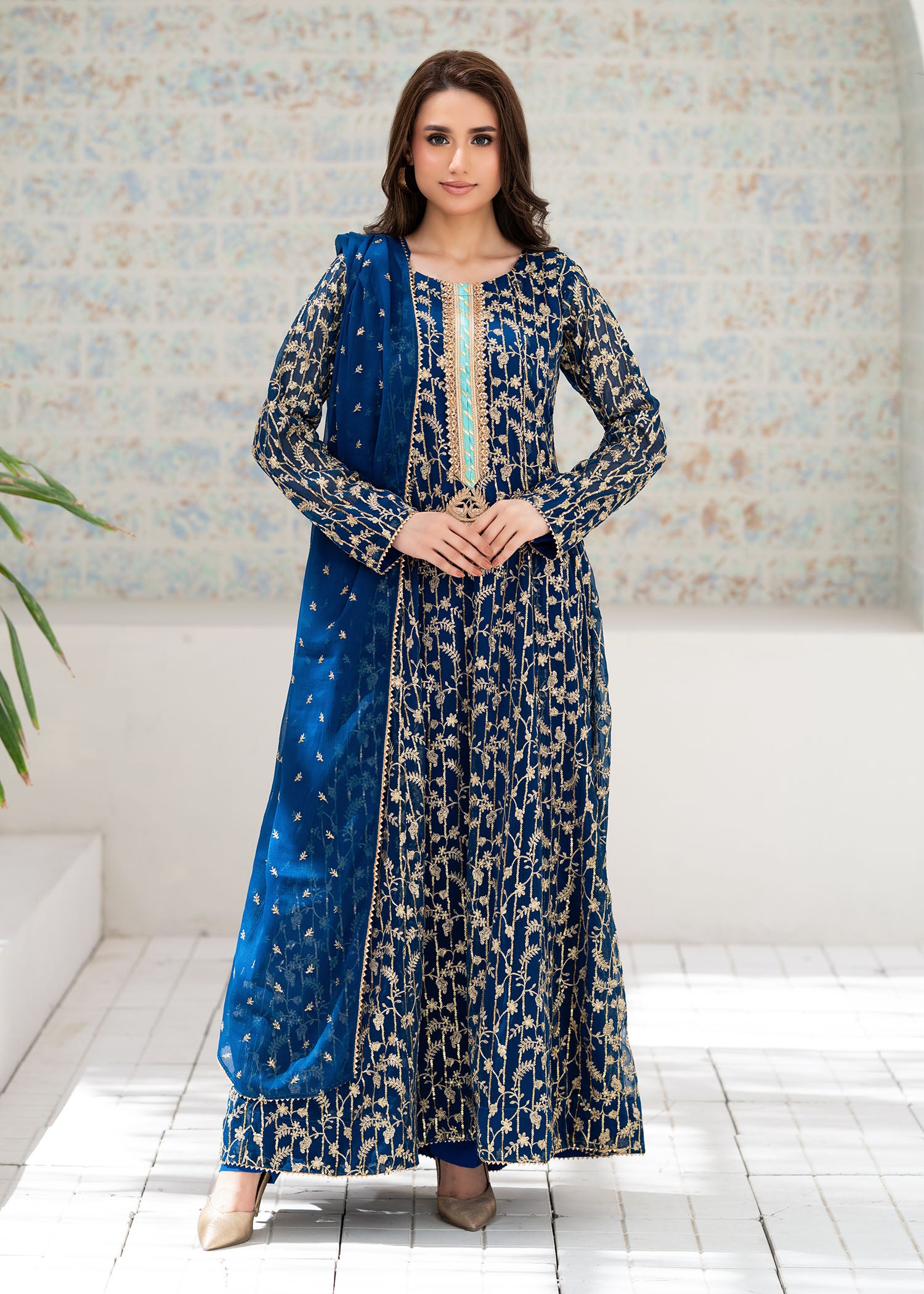 chiffon Anarkali in Teal