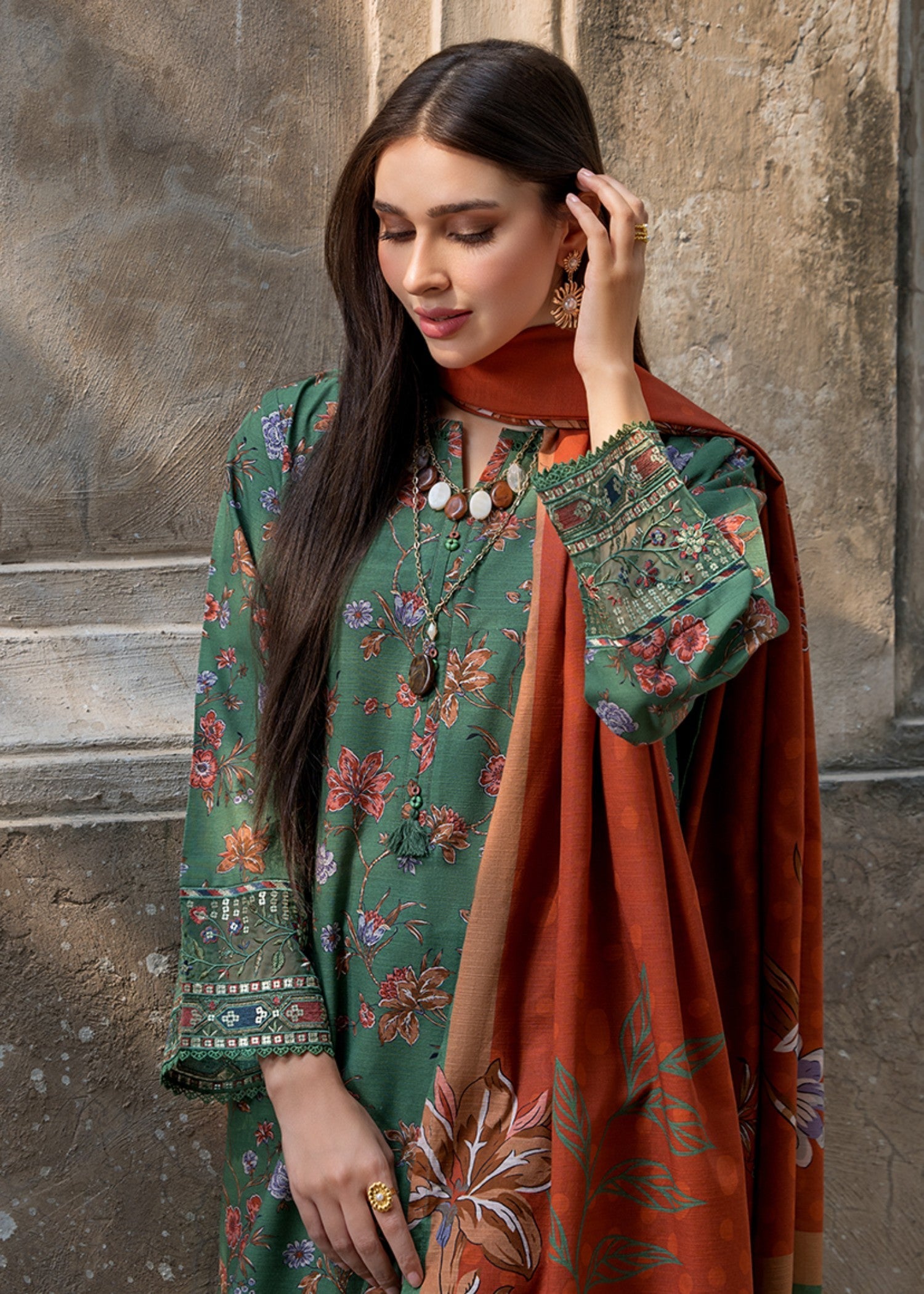 khaddar Kurta Set in Sea green