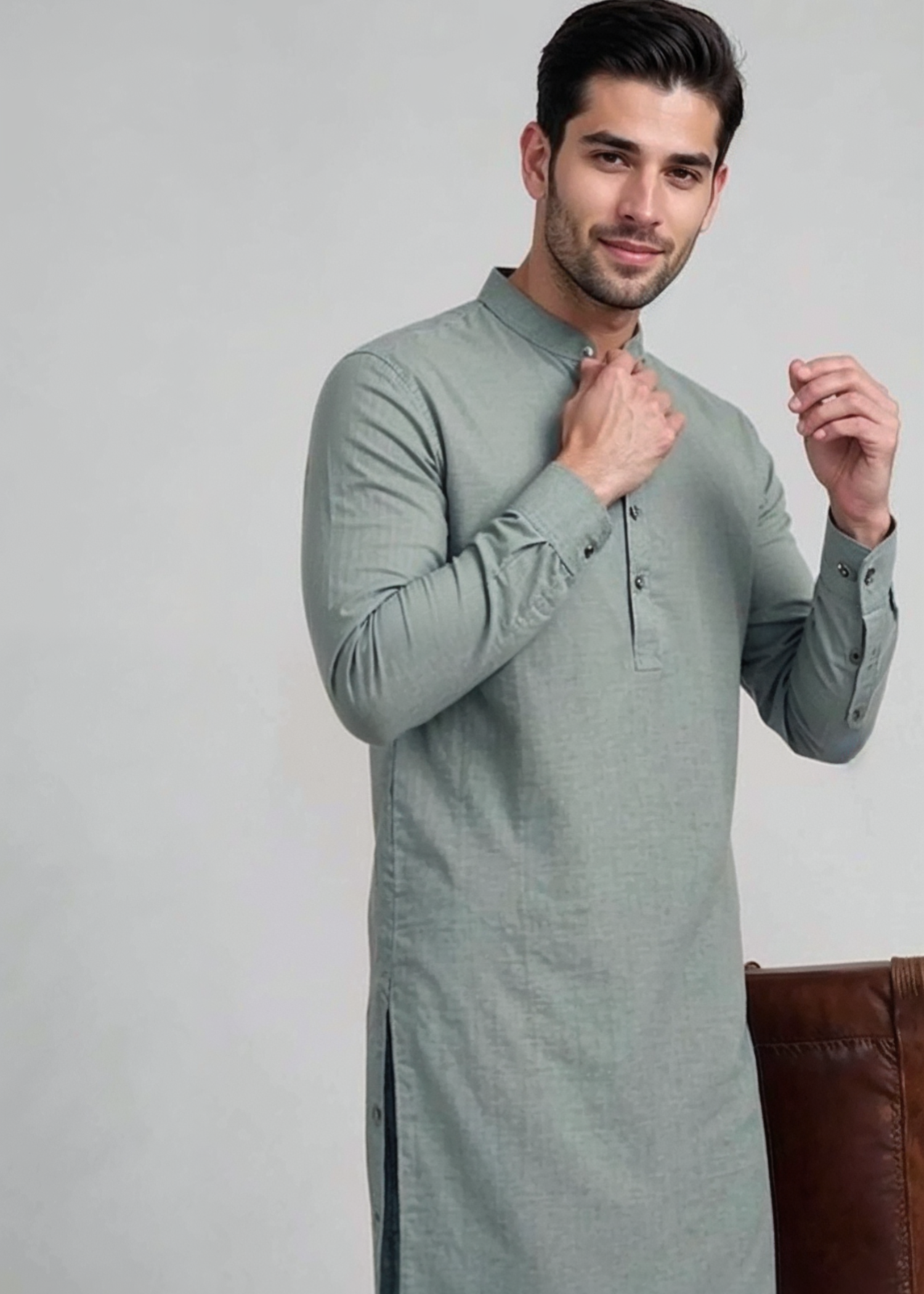wash & wear Kurta Set in Moss green