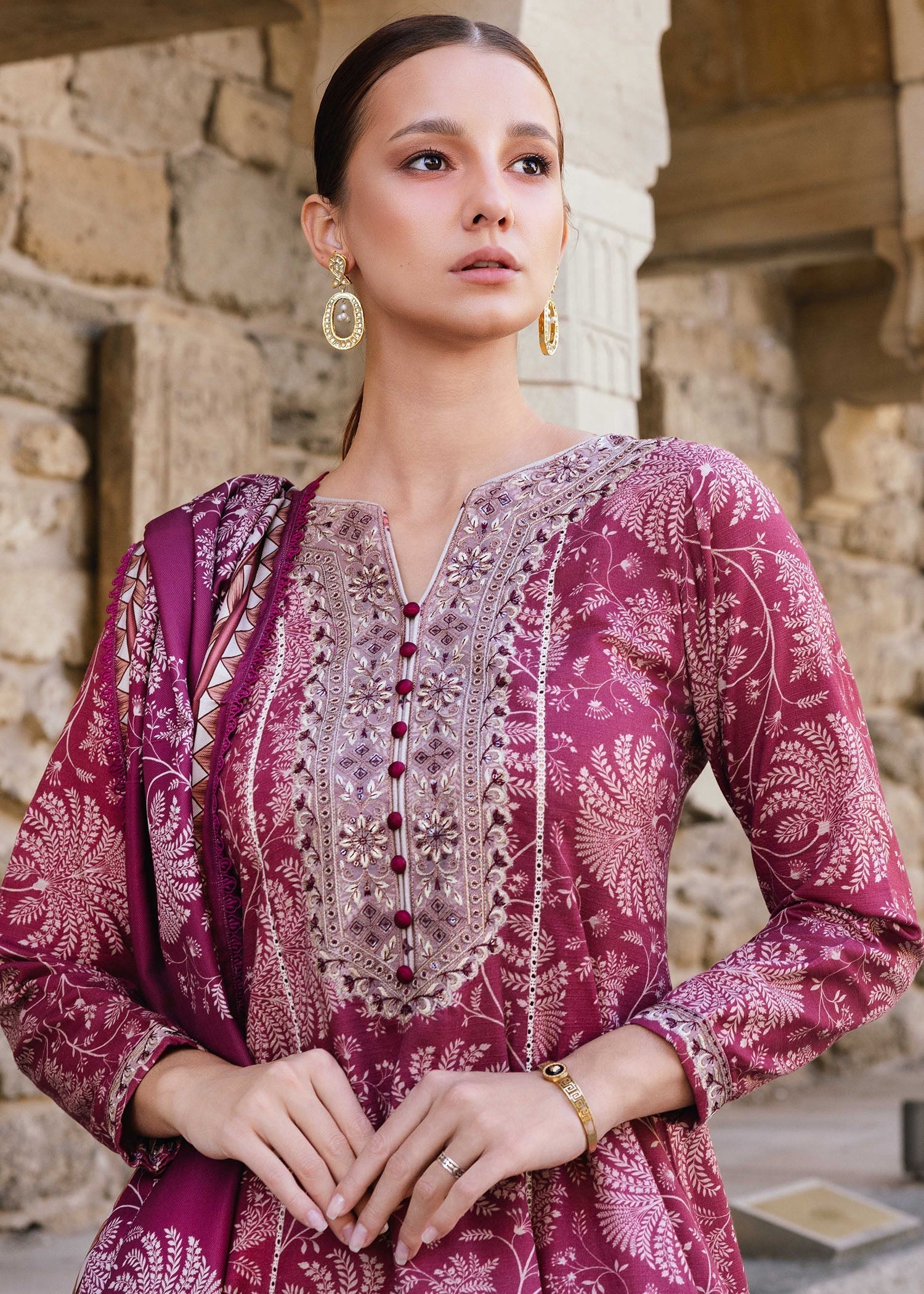 khaddar Short Frock in Mauve