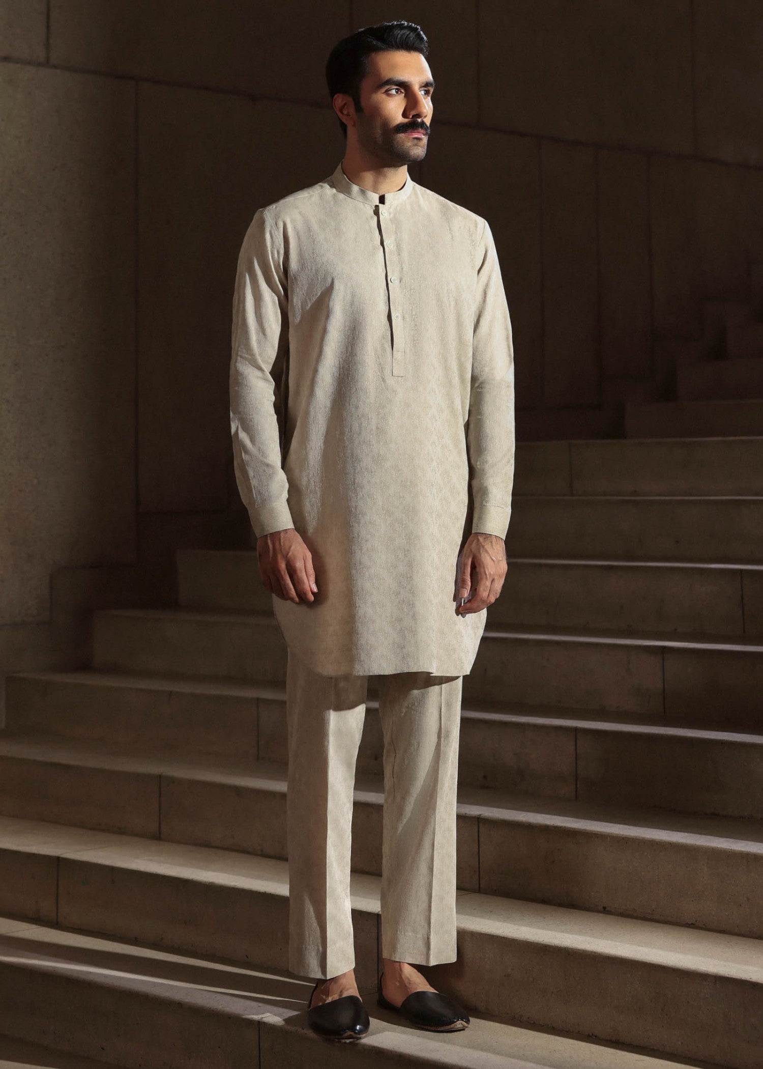 jacquard Kurta Set in Beige