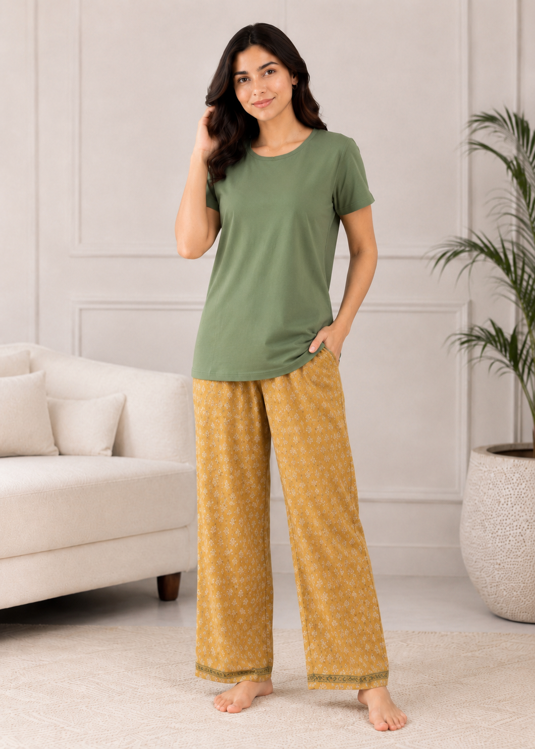 single jersey knit T Shirt in Fern green