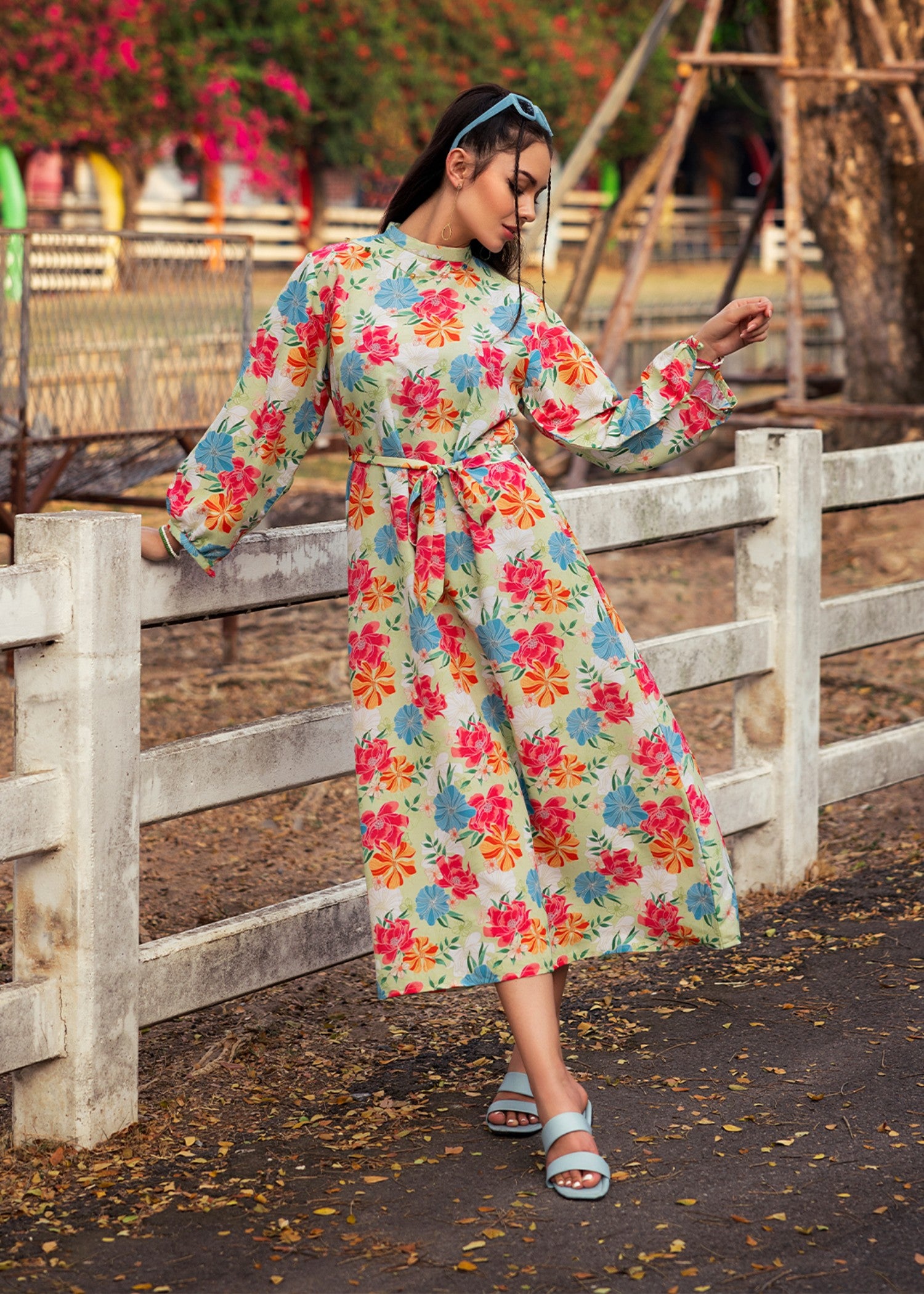 silk finish lawn Frock in Multi