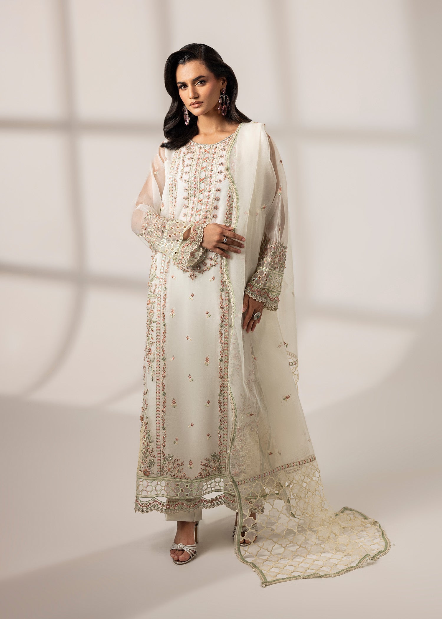 organza Kurta Set in Ivory