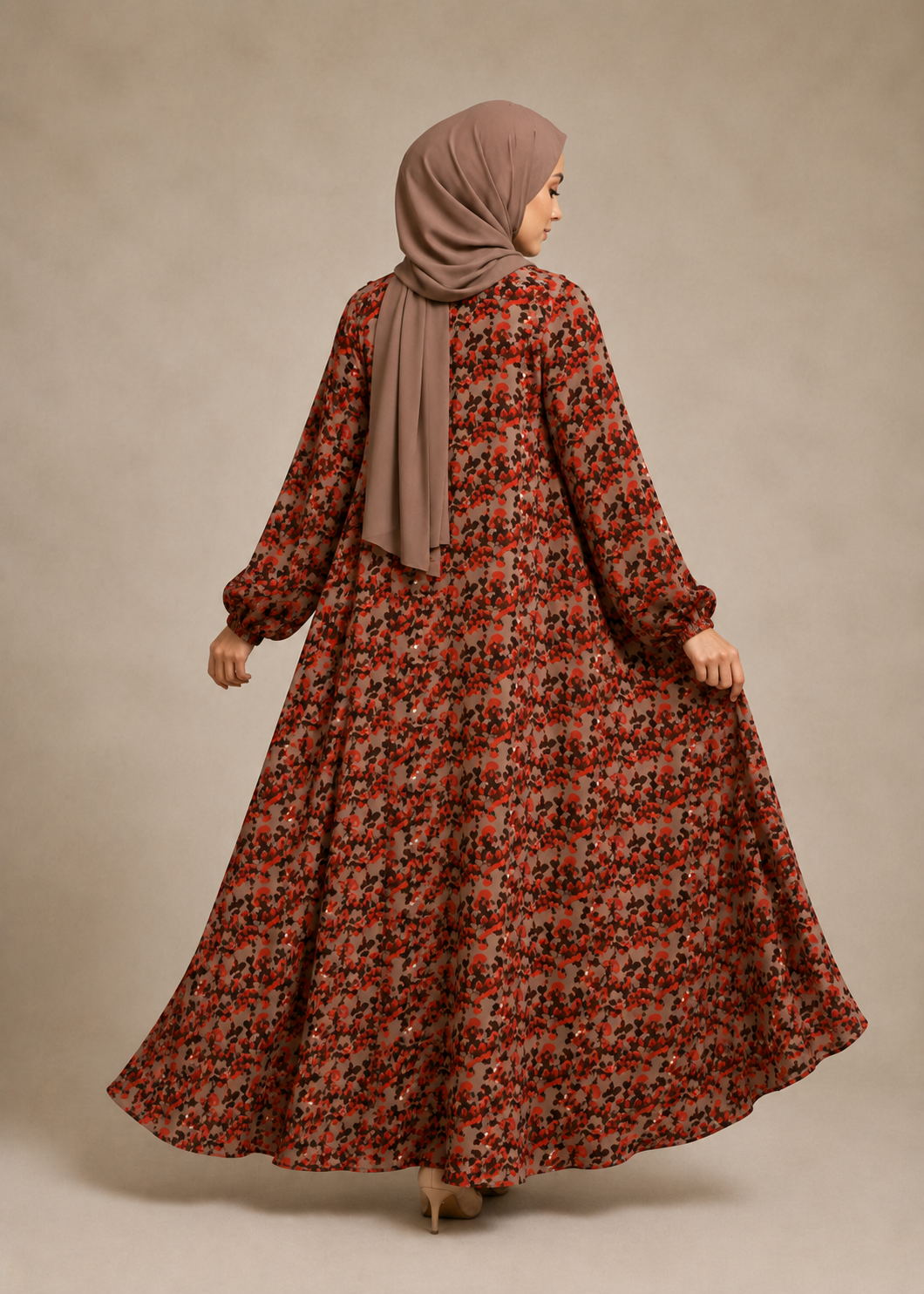 crepe georgette Abaya in Warm grey