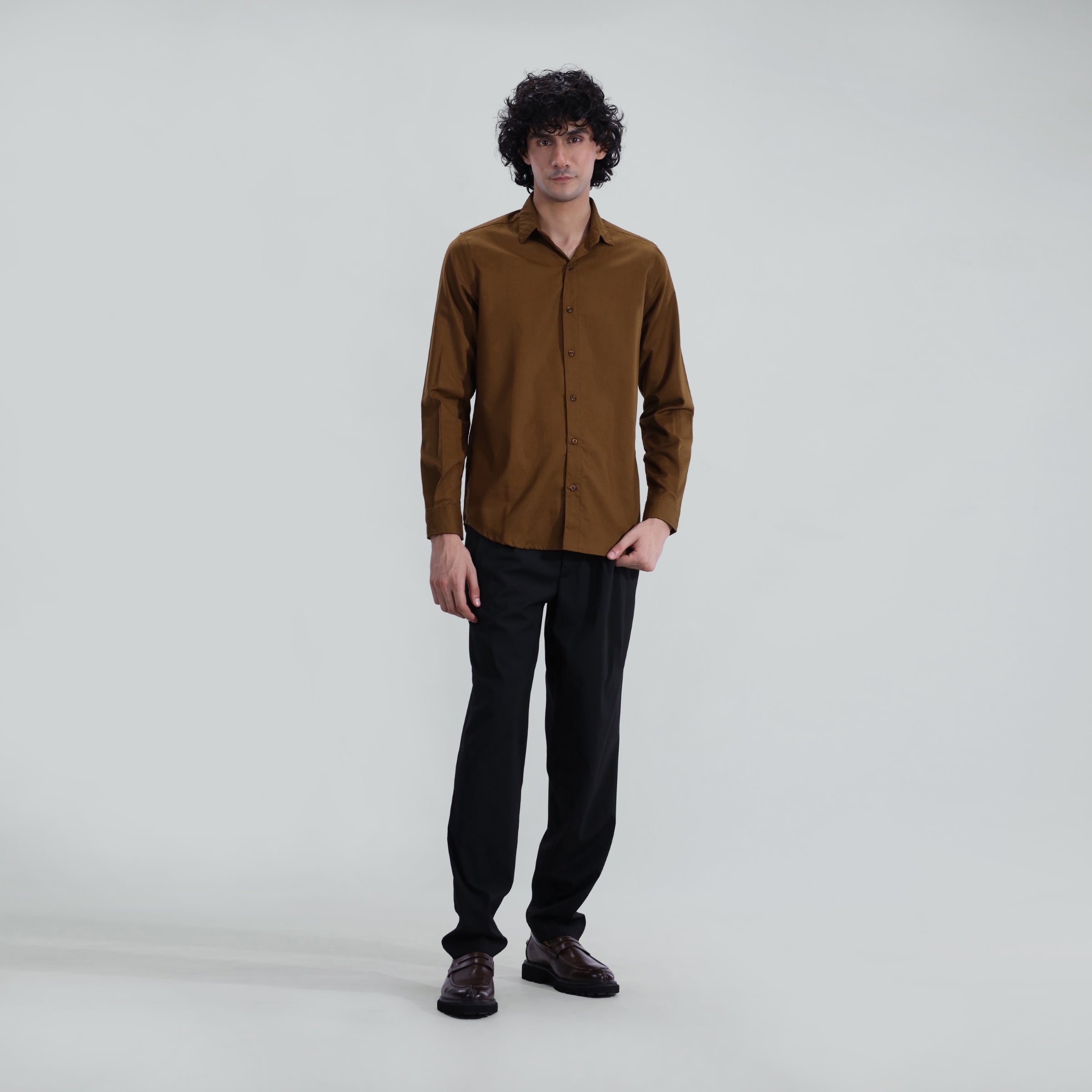 seersucker Casual Shirt in Brown