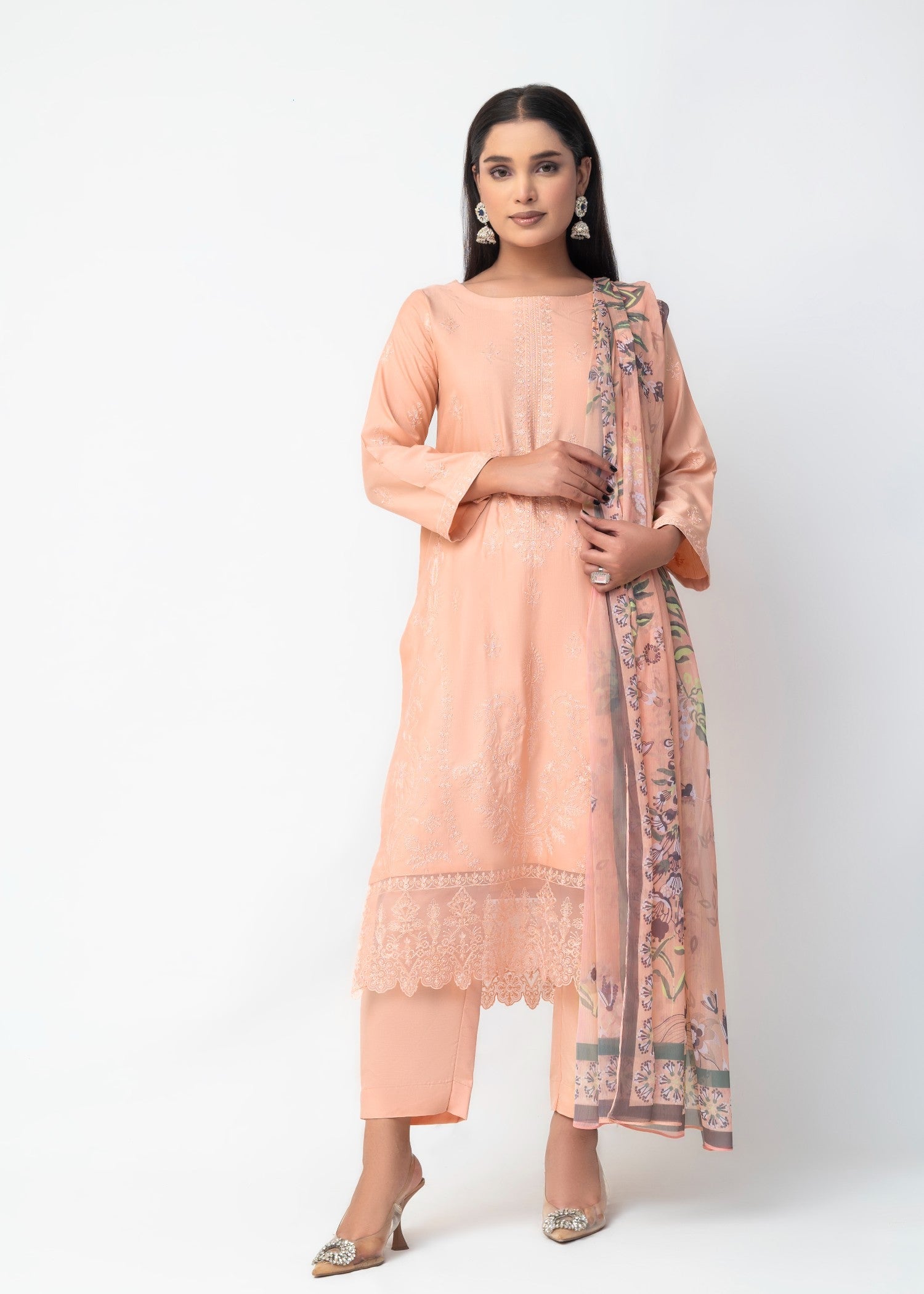 khaddar Kurta Set in Apricot orange