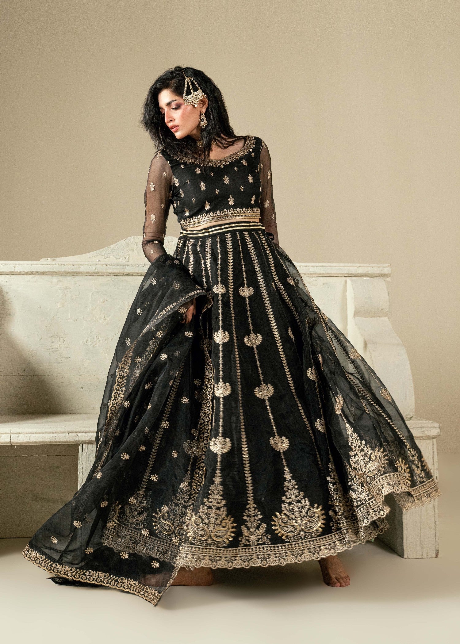 organza Lehenga in Black