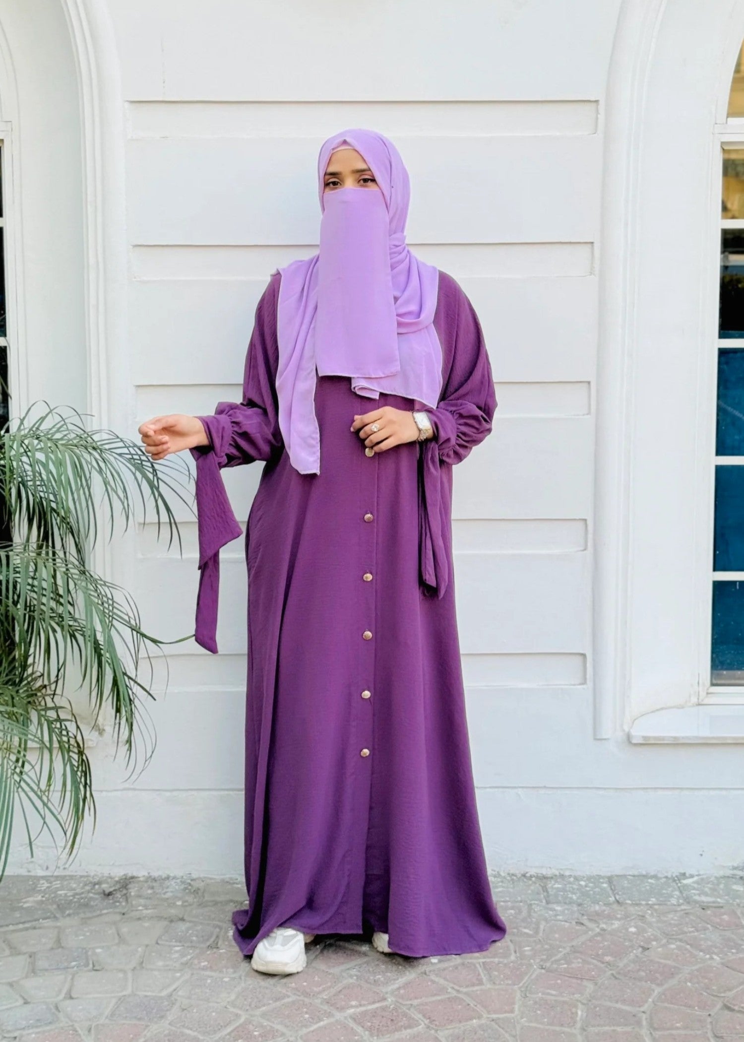 polyester Abaya in Purple