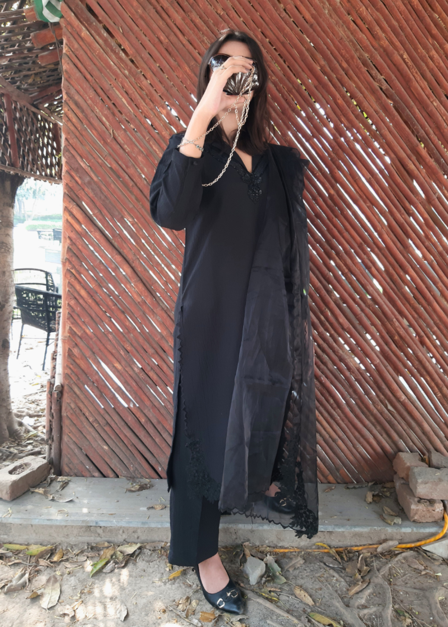 textured grip Kurta Set in Black