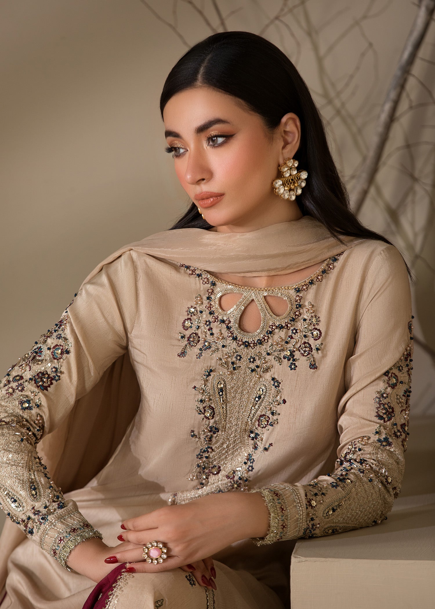 raw silk Sharara in Ivory