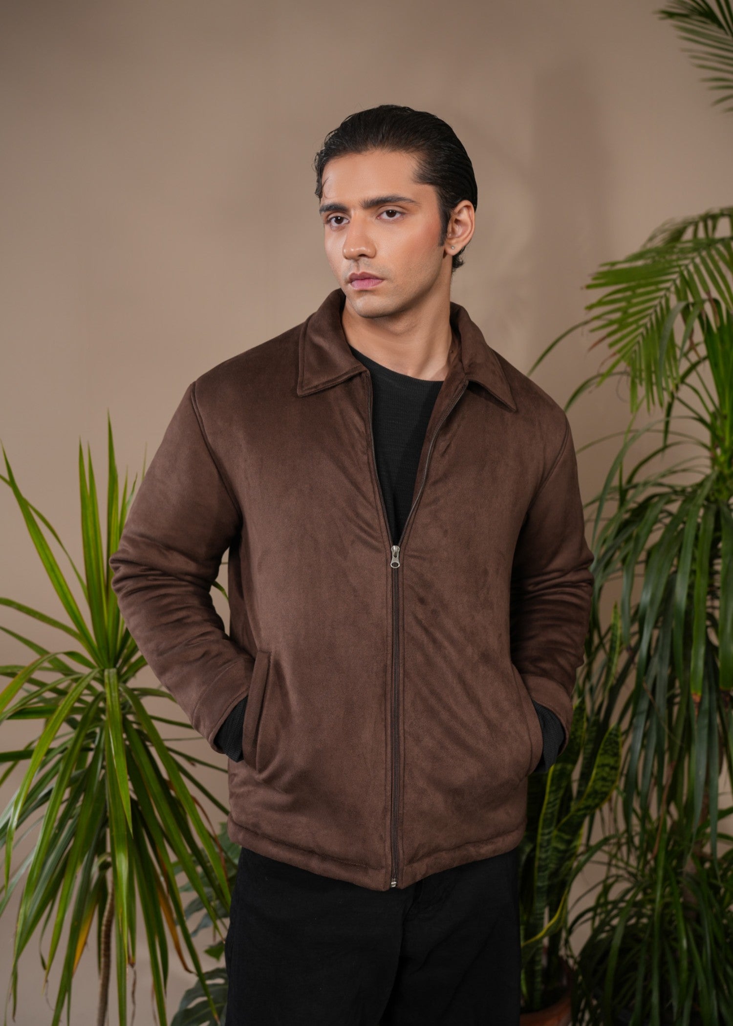 suede leather Jacket in Dark brown