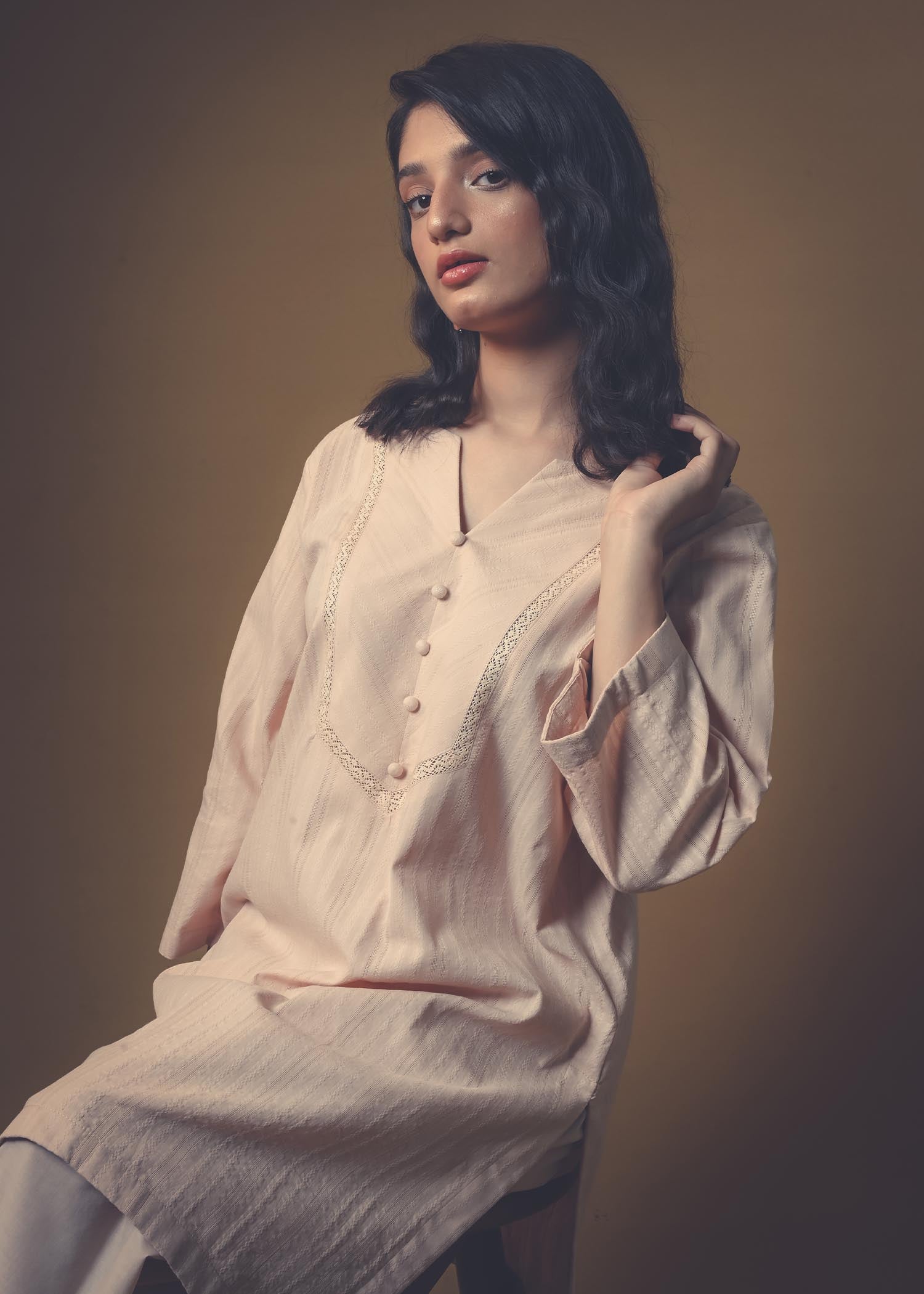 cotton dobby Kurta Set in Beige