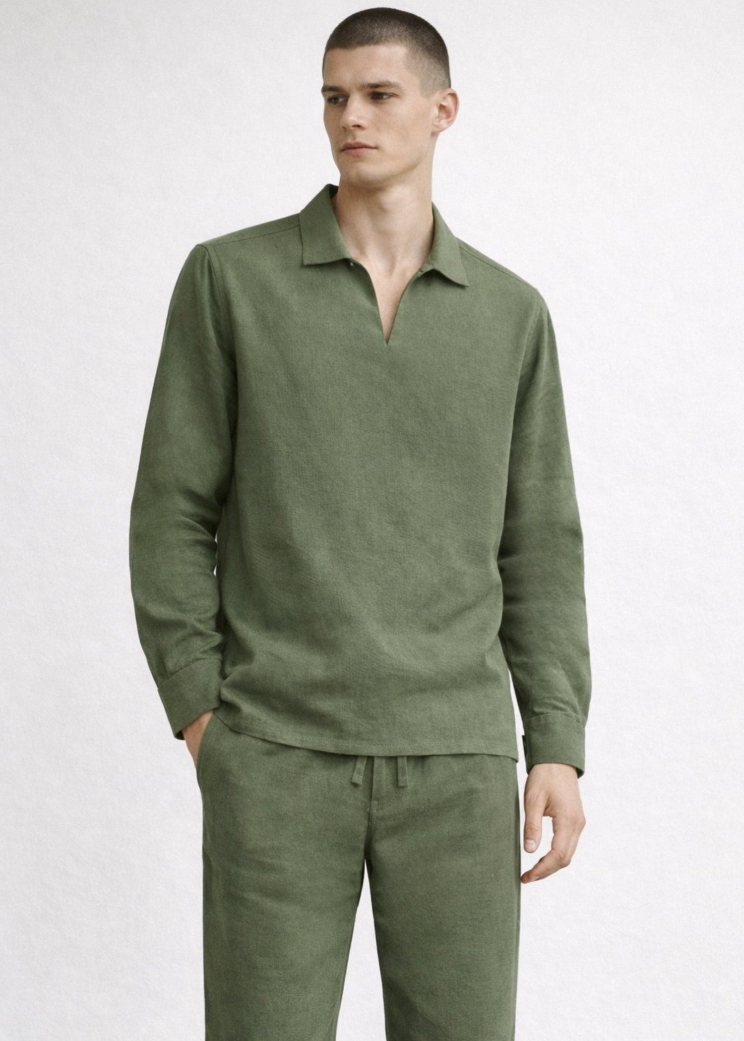 cotton linen Casual Shirt in Olive green