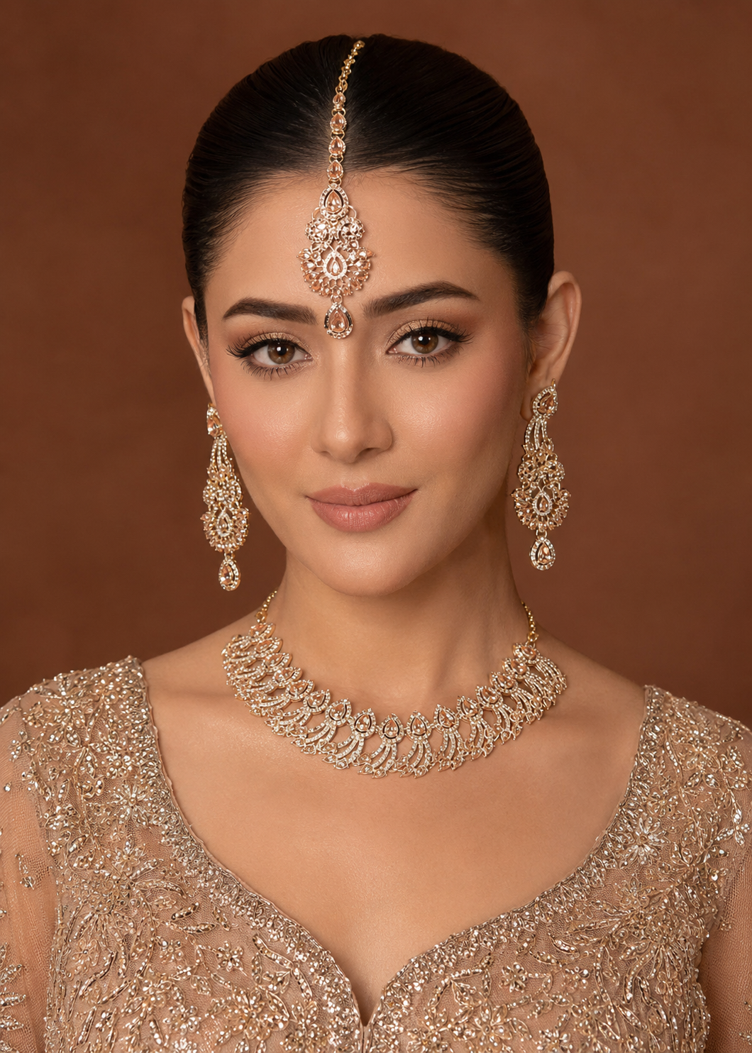 Jewelry Set in Pearl white, gold, champagne Color by - Trendy Women Jewelry Set RZR6081