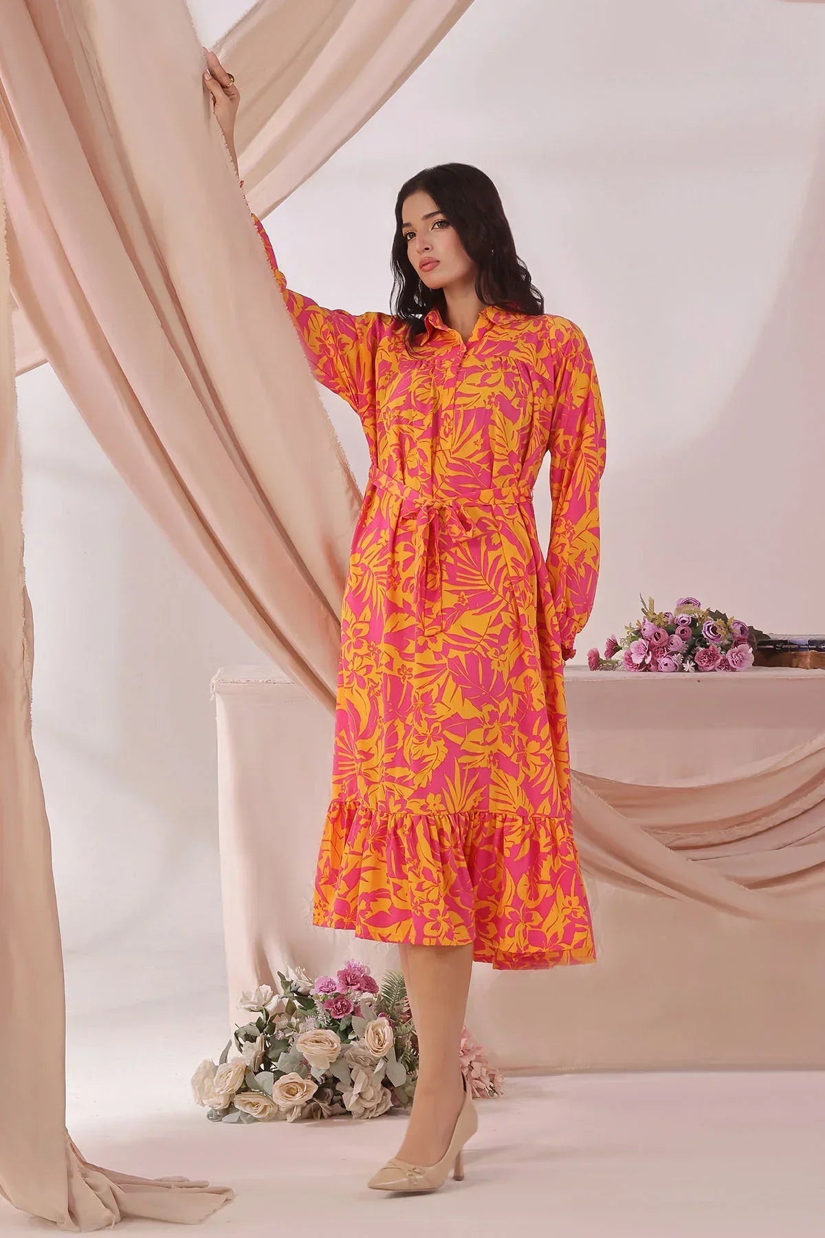 polyester georgette Dress in Orange