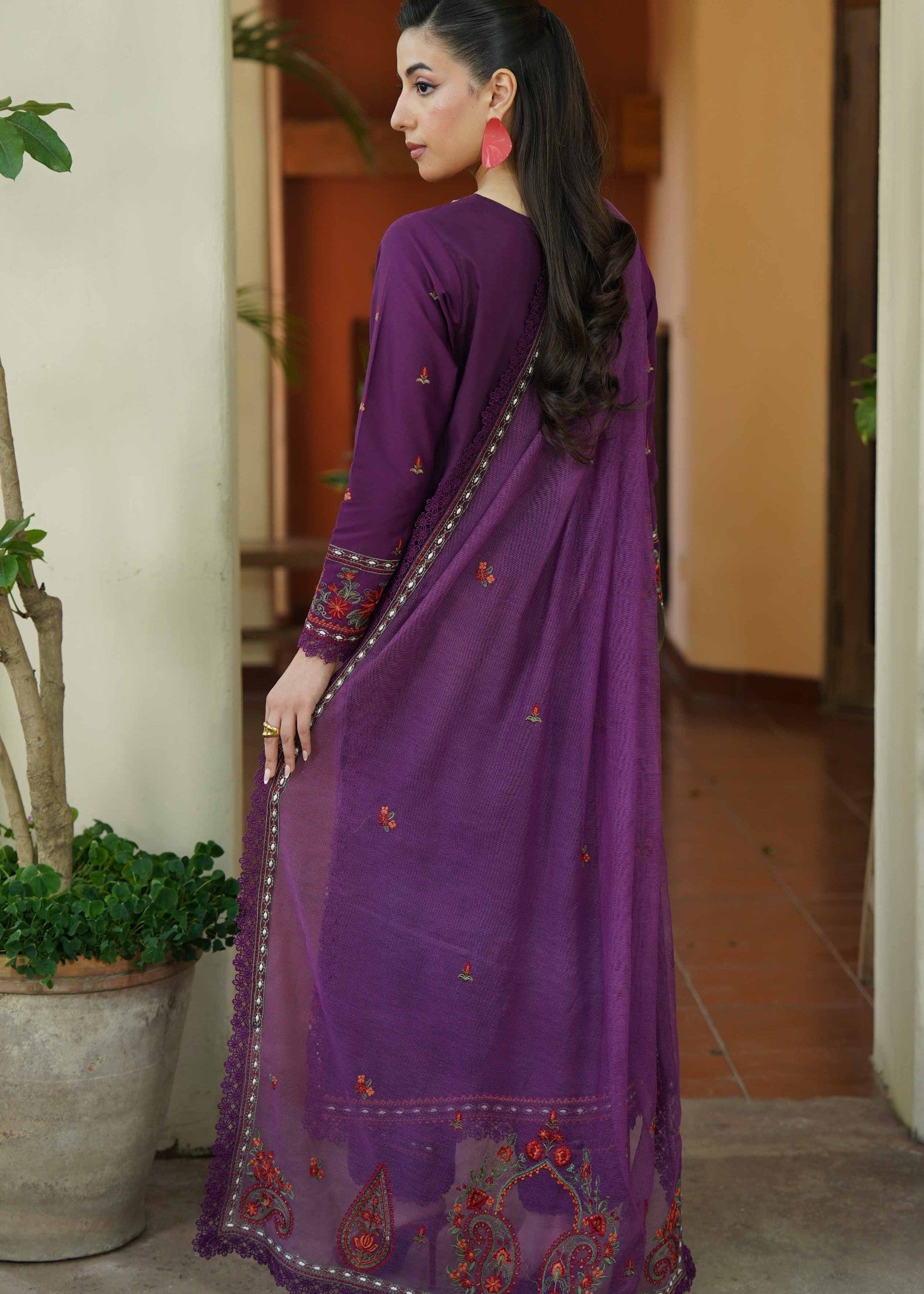 lawn Kurta Set in Royal purple