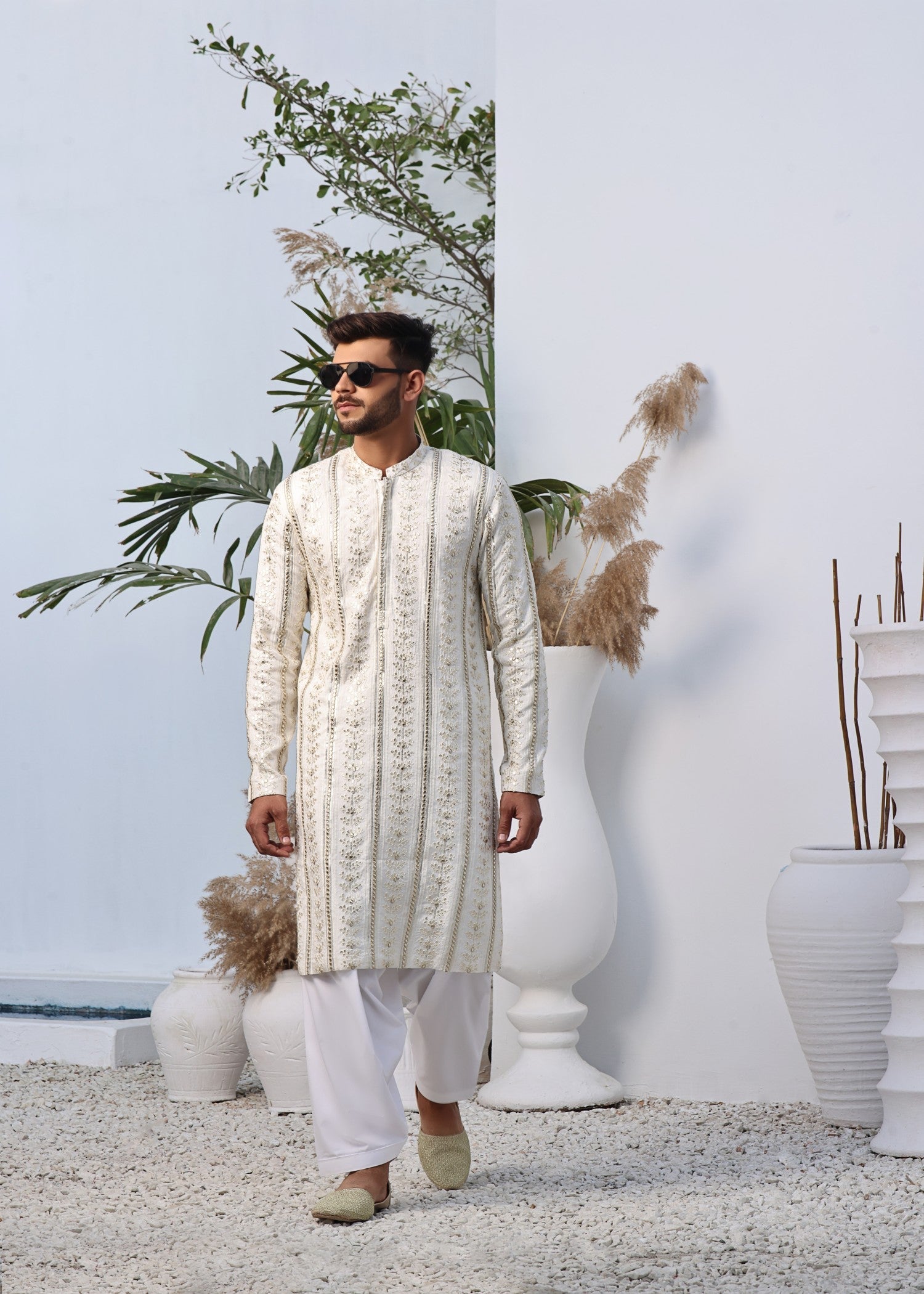 cotton silk Shalwar Kameez in Off-white