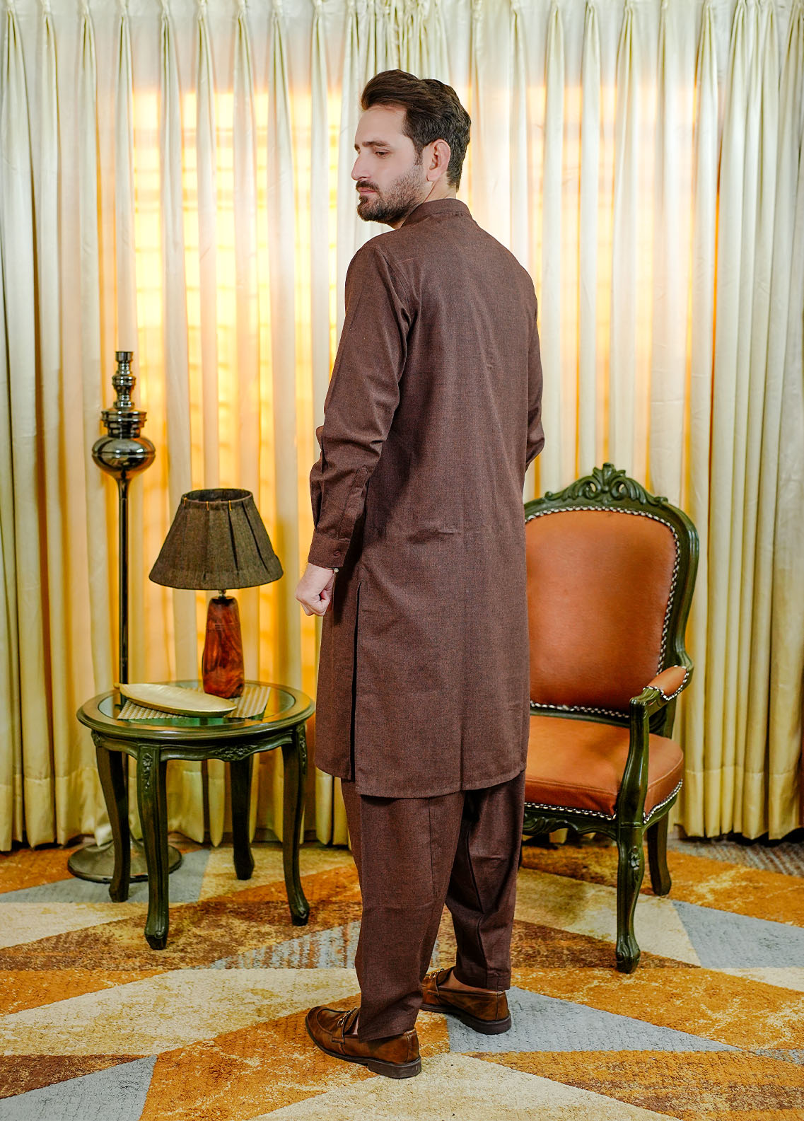 acrylic wool Shalwar Kameez in Rustic brown